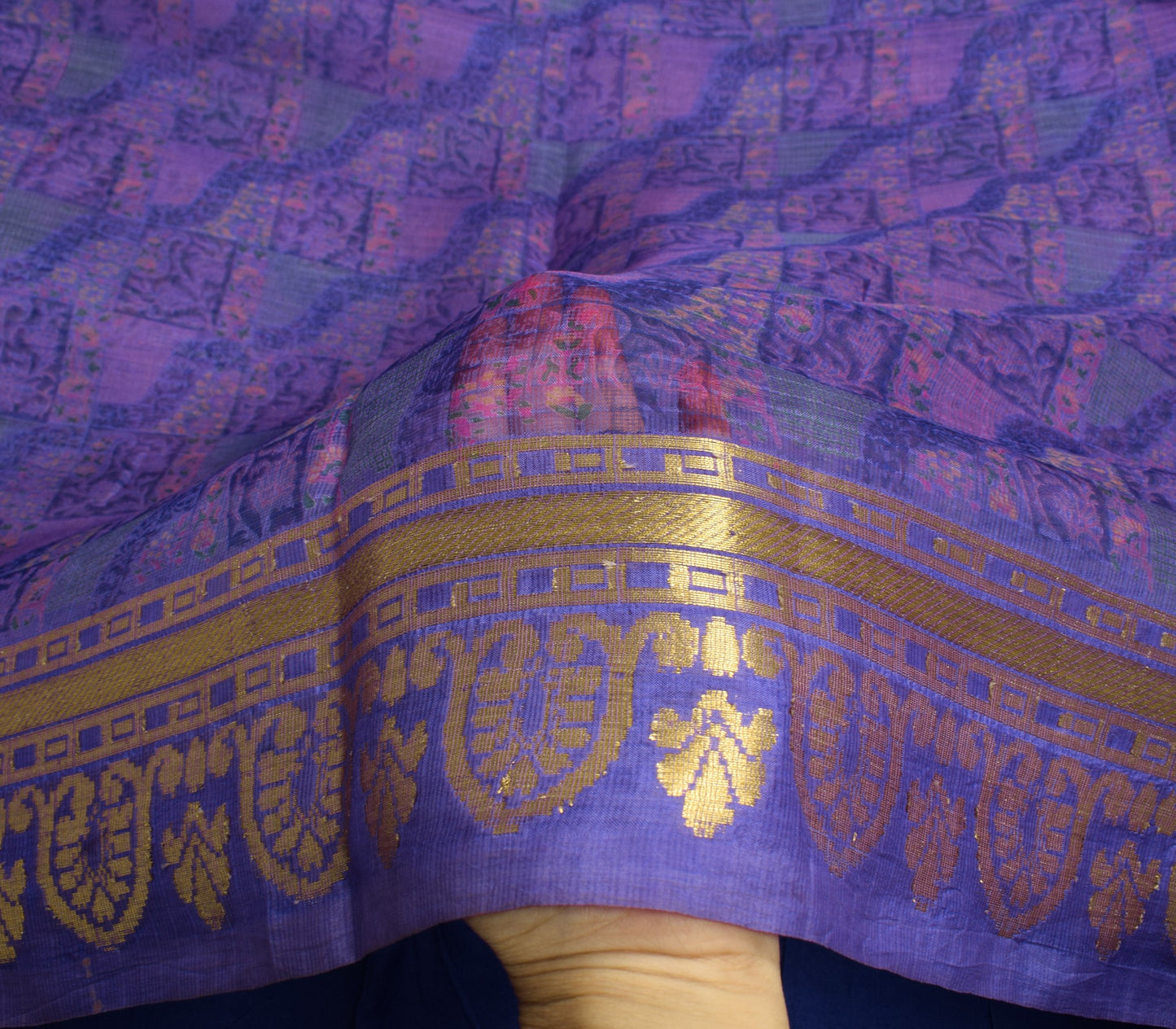 Sushila Vintage Purple Saree 100% Pure Silk Printed Zari Woven Soft Craft Fabric