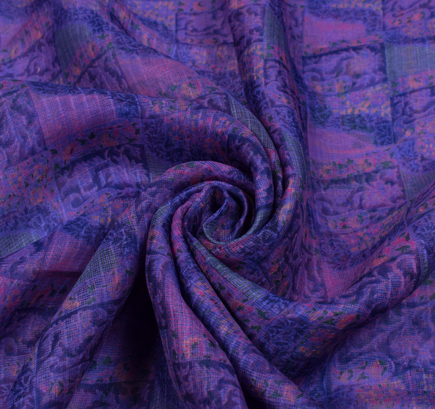 Sushila Vintage Purple Saree 100% Pure Silk Printed Zari Woven Soft Craft Fabric