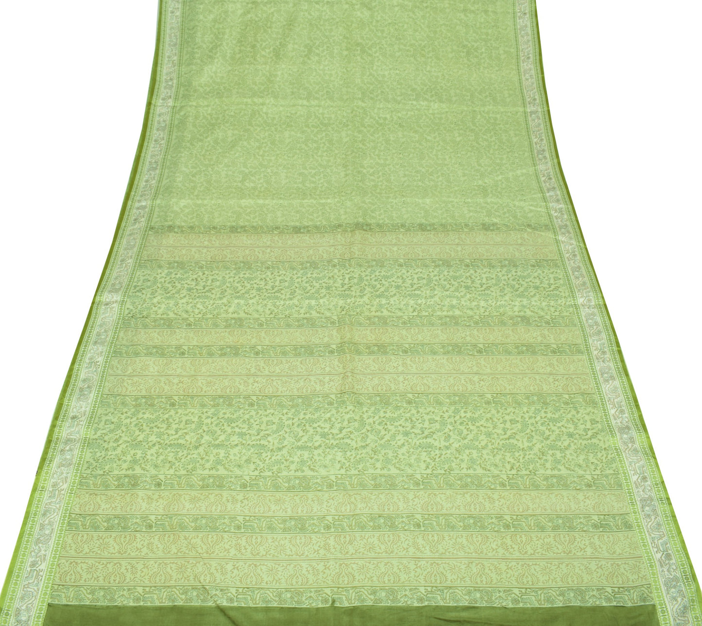 Sushila Vintage Paisley Green Saree Pure Silk Hand Block Printed 6YD Soft Fabric