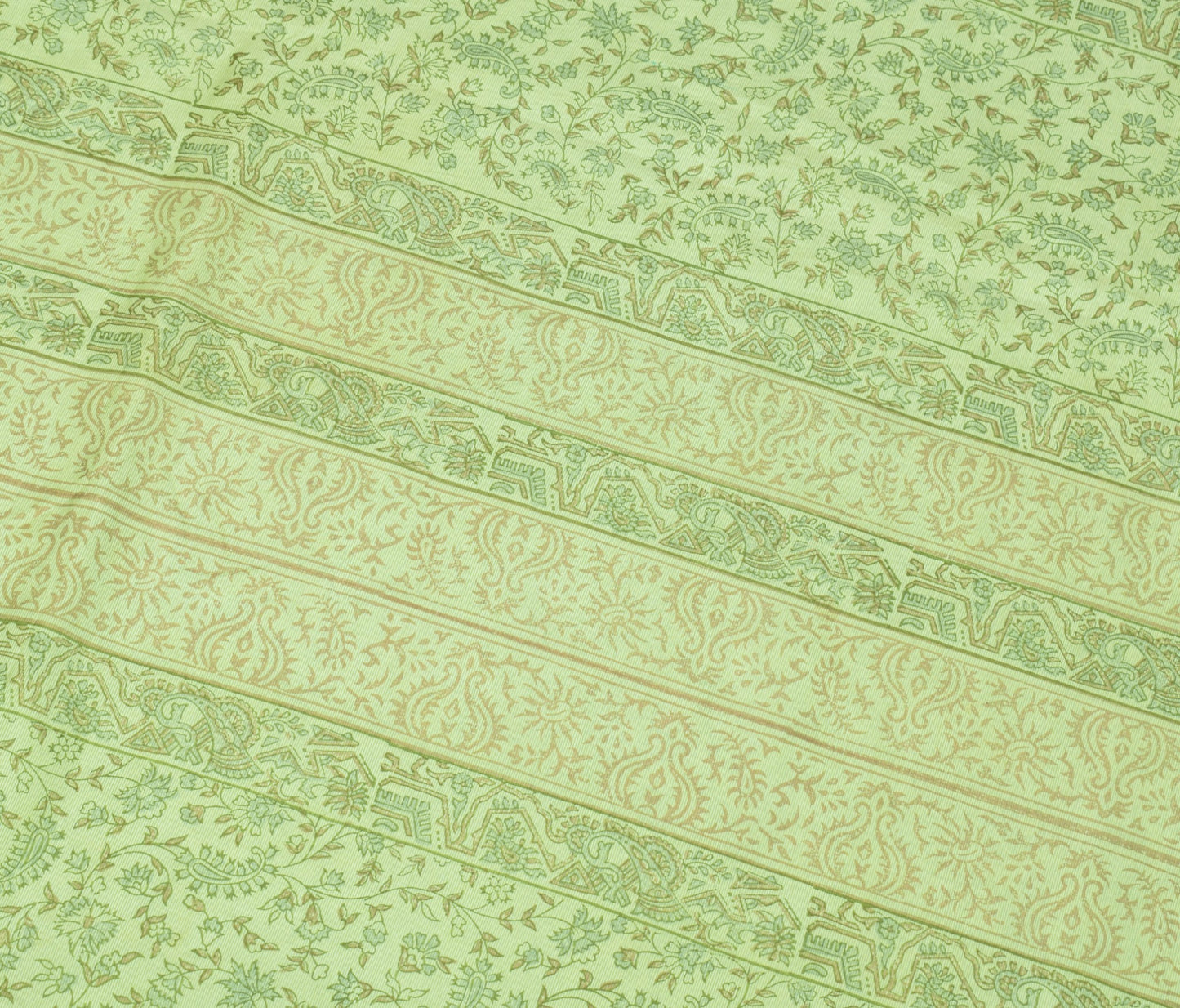 Sushila Vintage Paisley Green Saree Pure Silk Hand Block Printed 6YD Soft Fabric