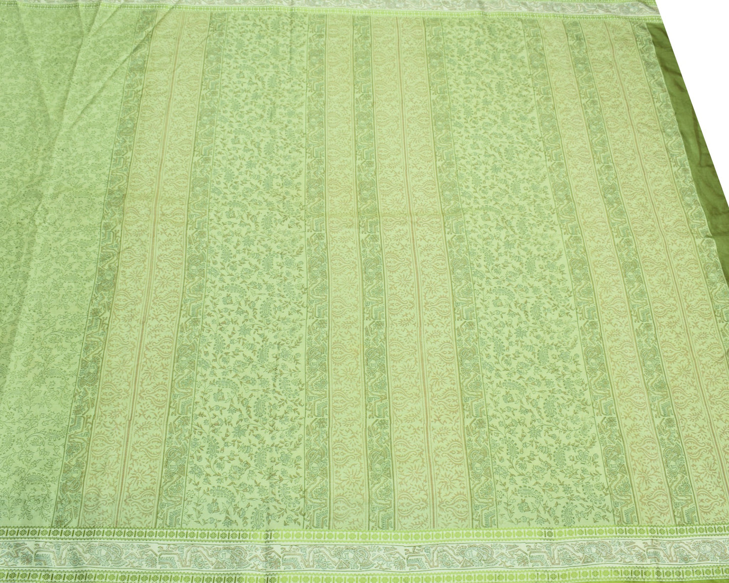 Sushila Vintage Paisley Green Saree Pure Silk Hand Block Printed 6YD Soft Fabric