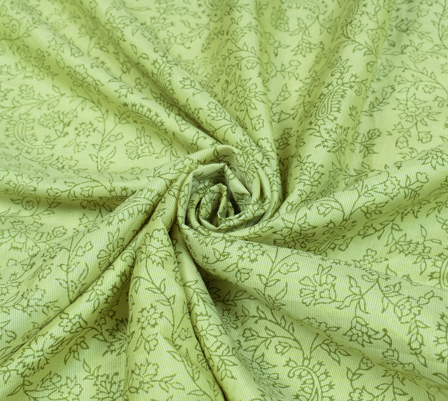Sushila Vintage Paisley Green Saree Pure Silk Hand Block Printed 6YD Soft Fabric