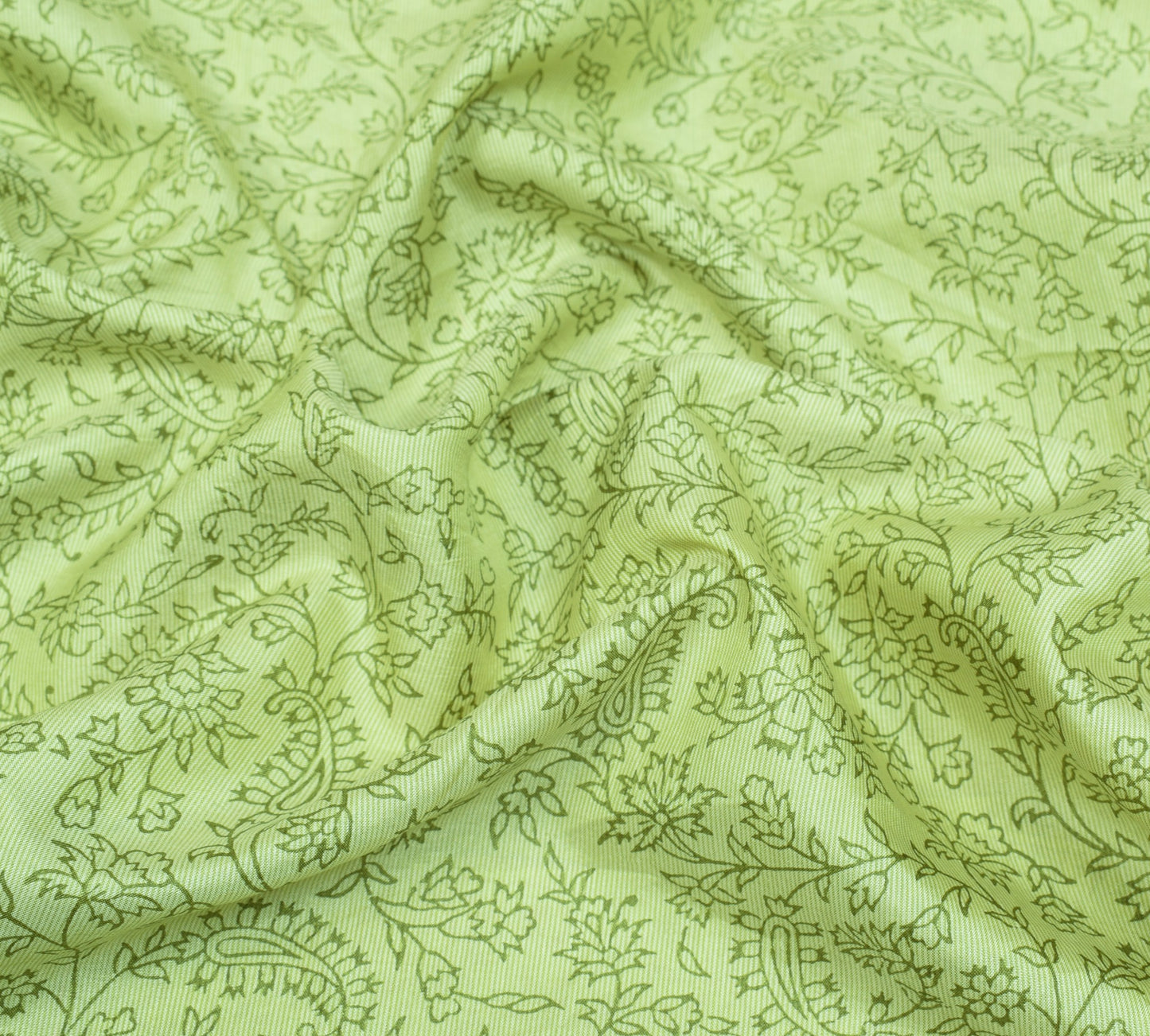 Sushila Vintage Paisley Green Saree Pure Silk Hand Block Printed 6YD Soft Fabric