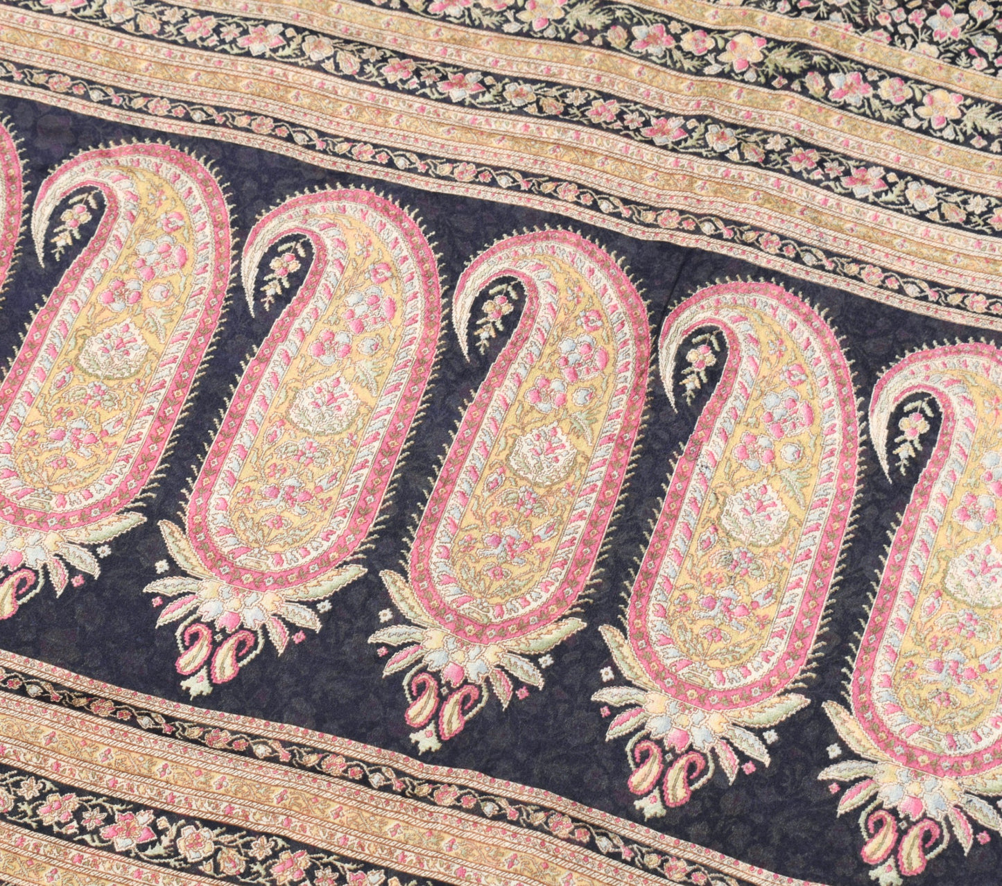 Sushila Vintage Dark Blue Saree 100% Pure Silk Printed Floral Soft Craft Fabric