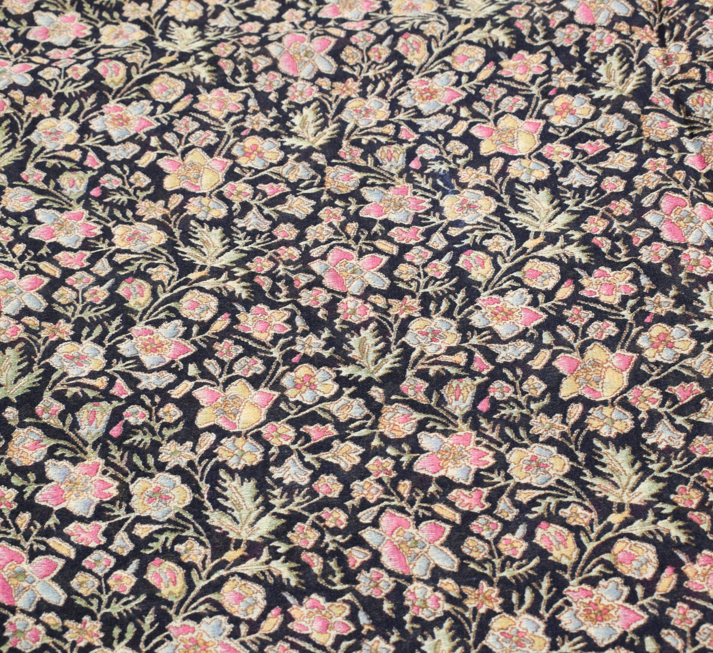 Sushila Vintage Dark Blue Saree 100% Pure Silk Printed Floral Soft Craft Fabric