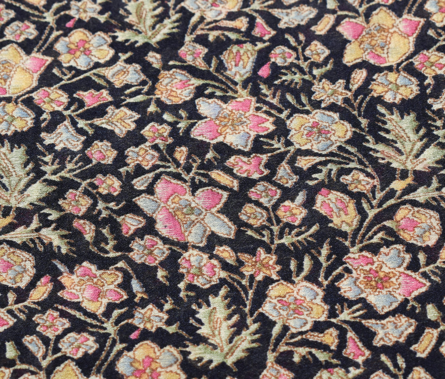 Sushila Vintage Dark Blue Saree 100% Pure Silk Printed Floral Soft Craft Fabric