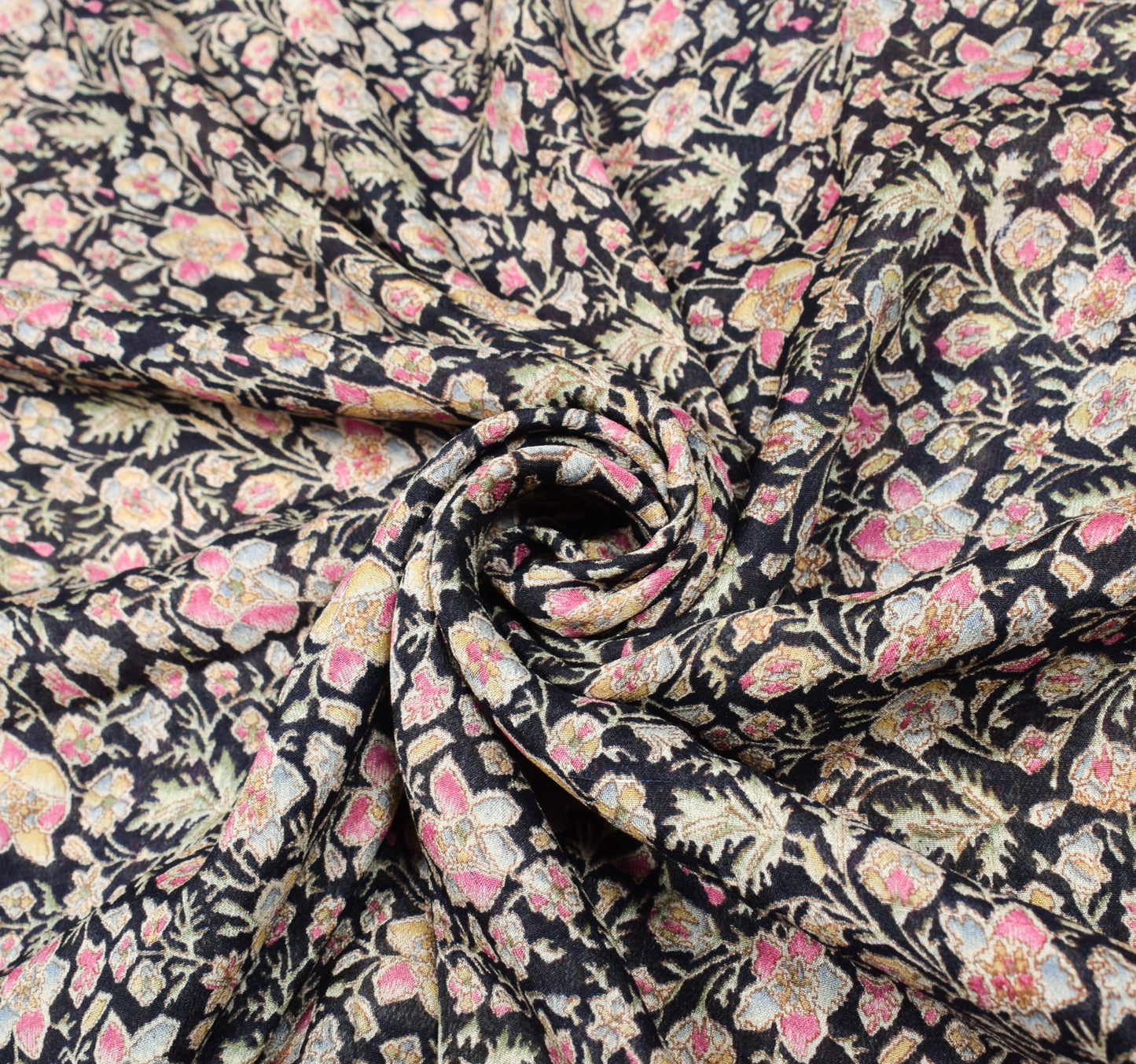 Sushila Vintage Dark Blue Saree 100% Pure Silk Printed Floral Soft Craft Fabric