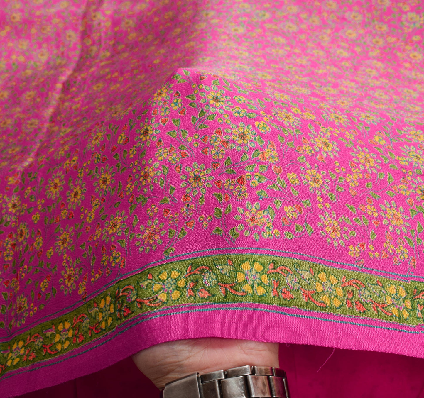 Sushila Vintage Magenta Floral Saree 6 Yard Pure Silk Printed Soft Craft Fabric