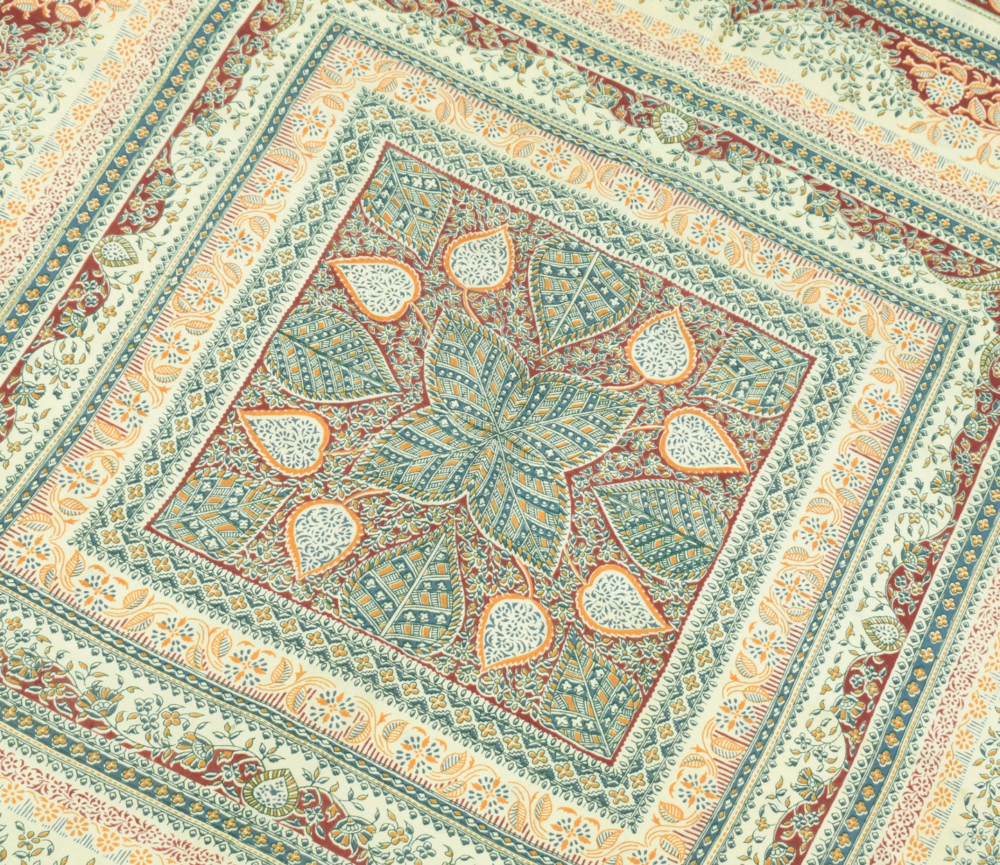 Sushila Vintage Cream Saree Pure Silk Printed Hand Block Floral 5YD Craft Fabric