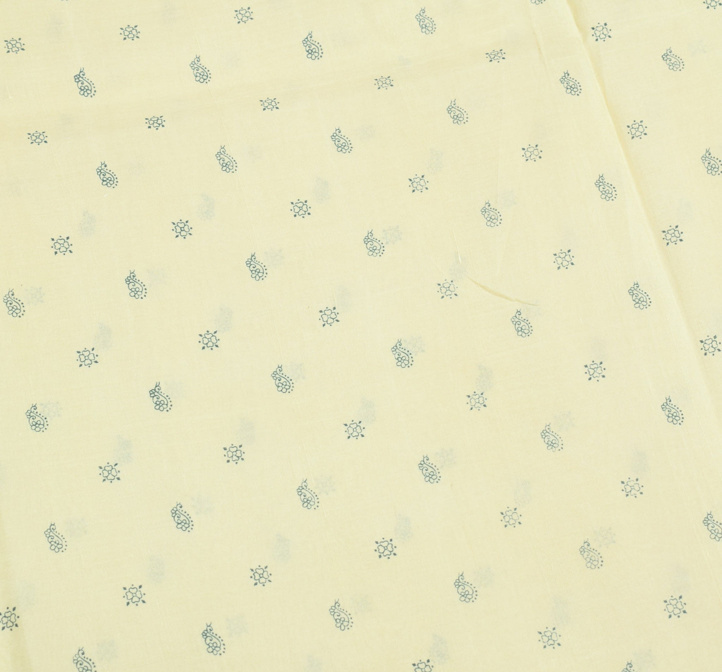 Sushila Vintage Cream Saree Pure Silk Printed Hand Block Floral 5YD Craft Fabric