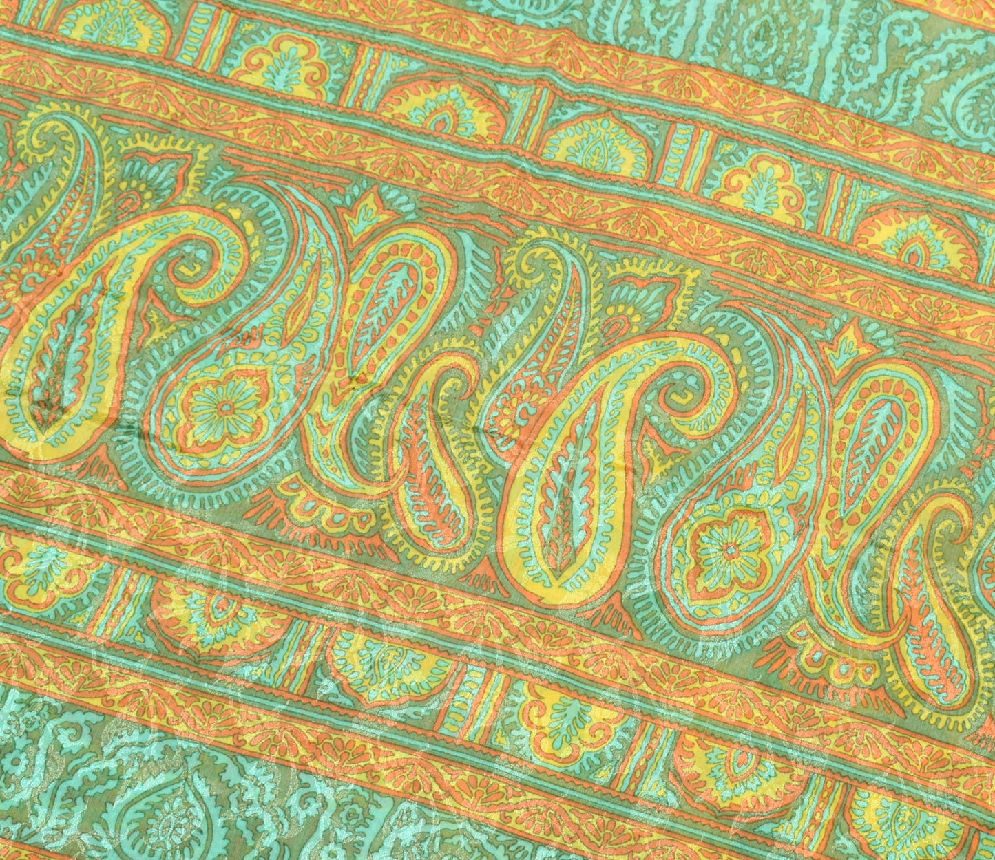 Sushila Vintage Yellow Green Saree Pure Chiffon Silk Printed Soft Craft Fabric