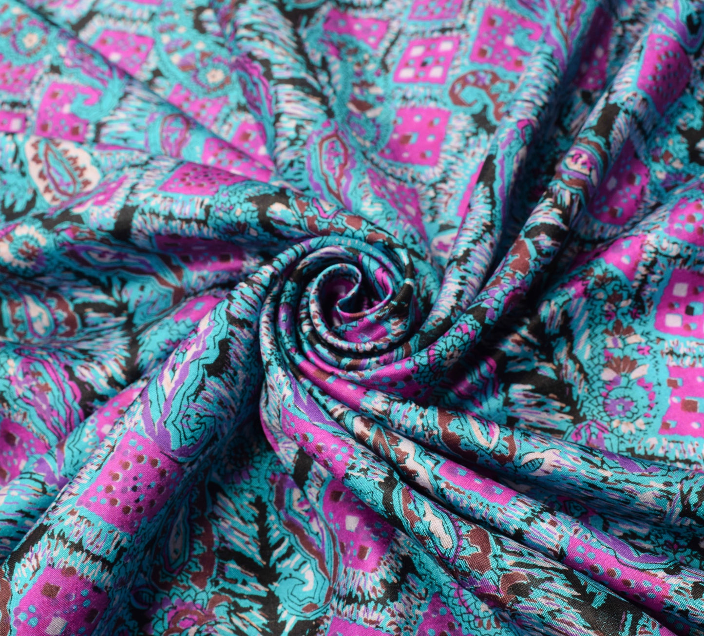 Sushila Vintage Turquoise Blue Saree Pure Silk Printed Paisley Soft Craft Fabric