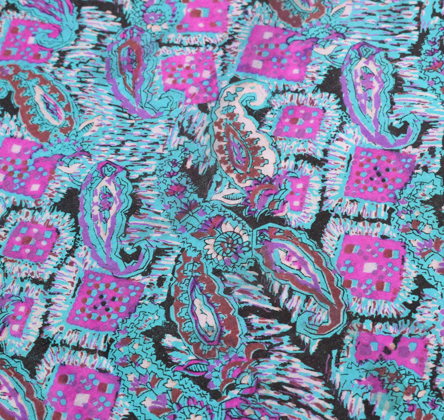 Sushila Vintage Turquoise Blue Saree Pure Silk Printed Paisley Soft Craft Fabric