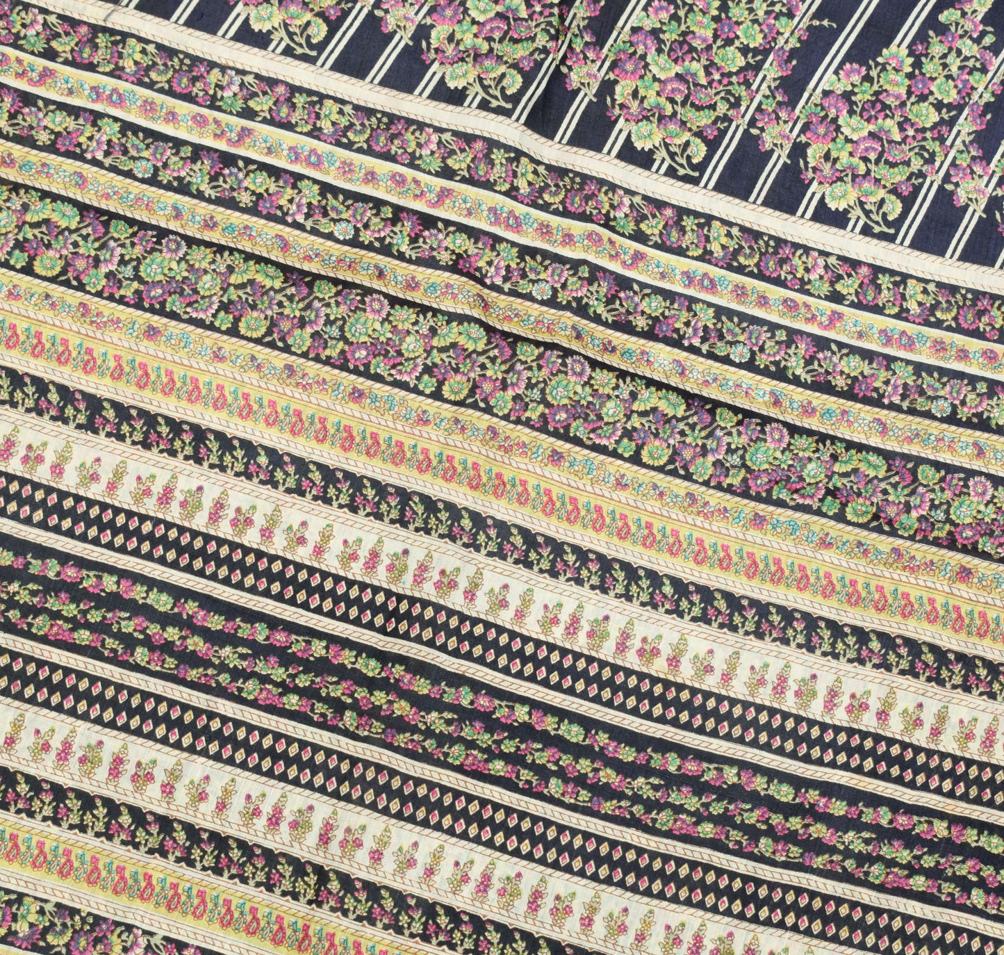 Sushila Vintage Floral Blue Saree 100% Pure Silk Printed 6Yard Soft Craft Fabric