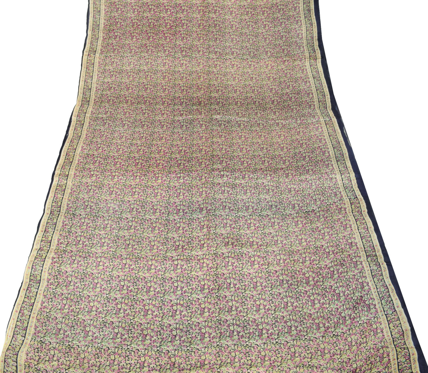 Sushila Vintage Floral Blue Saree 100% Pure Silk Printed 6Yard Soft Craft Fabric