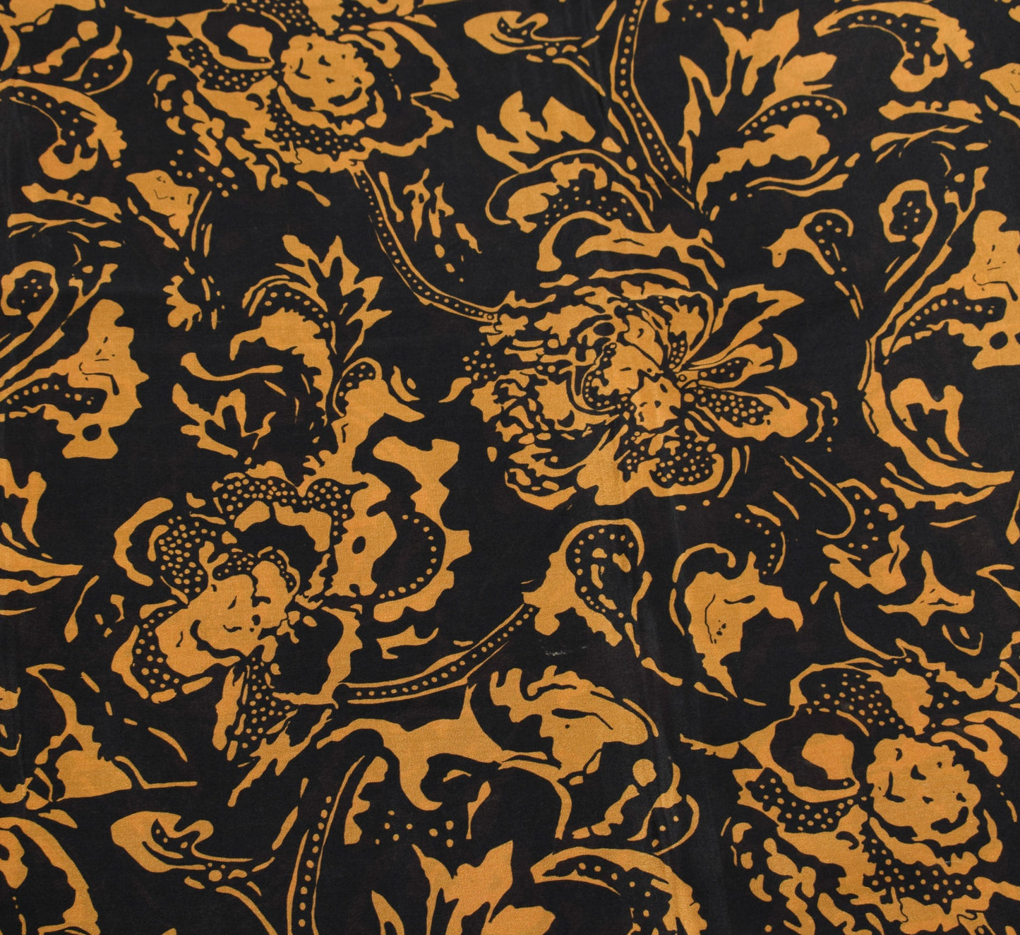 Sushila Vintage Black Mustard Saree 100%Pure Silk Printed Sari Soft Craft Fabric