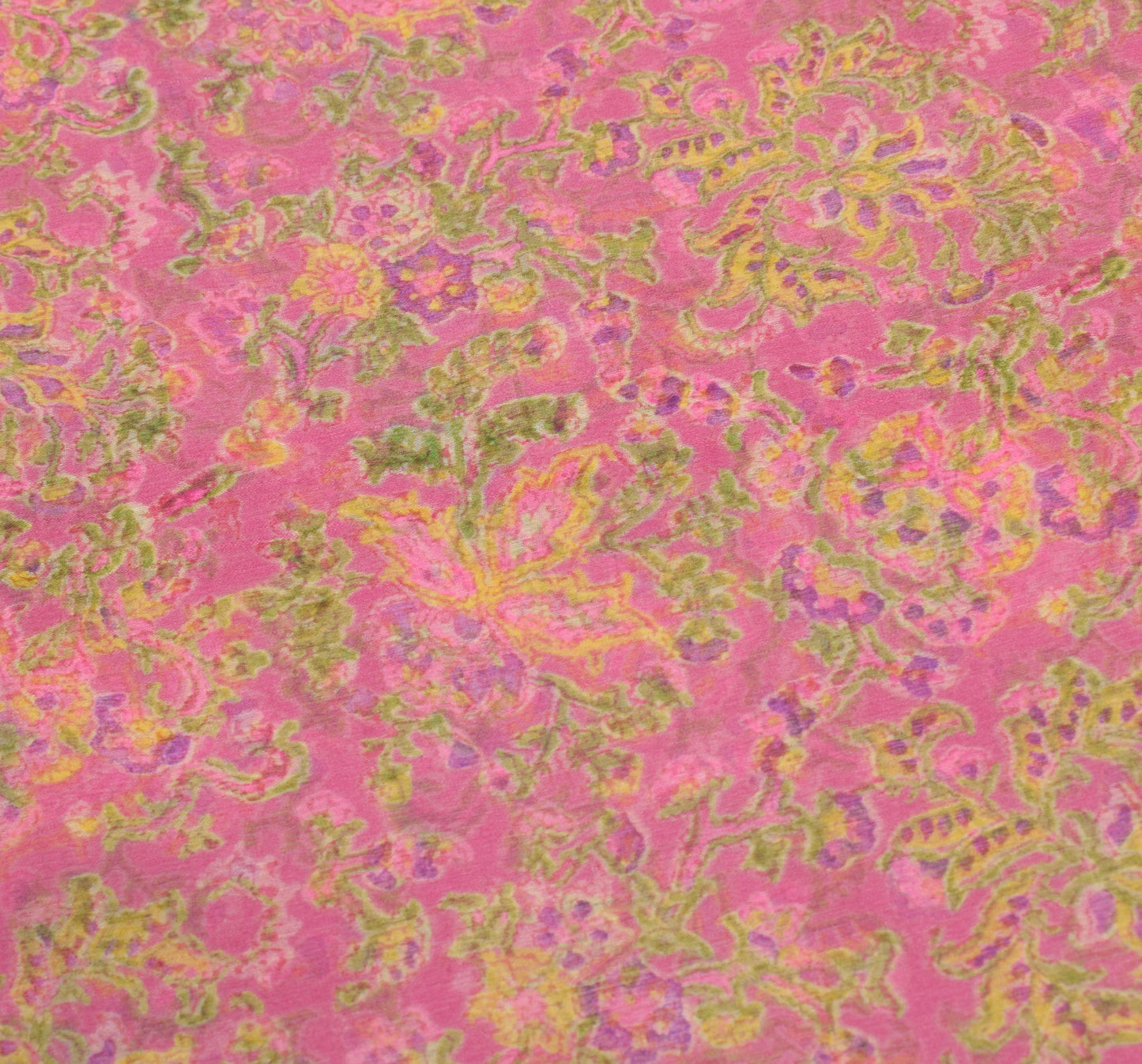 Sushila Vintage Floral Pink Saree Pure Chiffon Silk Printed Soft Craft Fabric