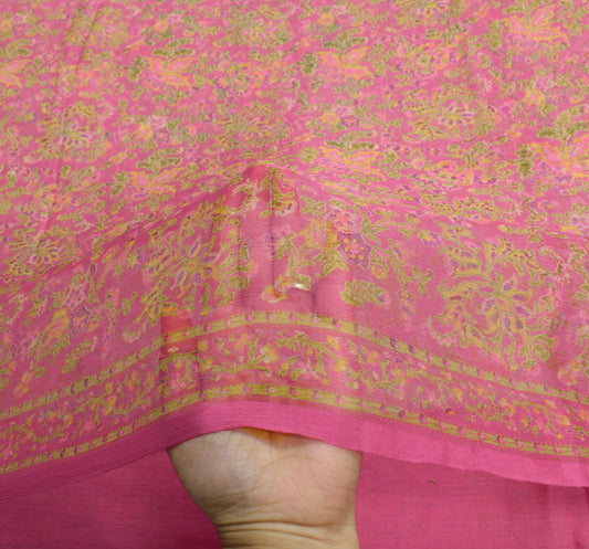 Sushila Vintage Floral Pink Saree Pure Chiffon Silk Printed Soft Craft Fabric