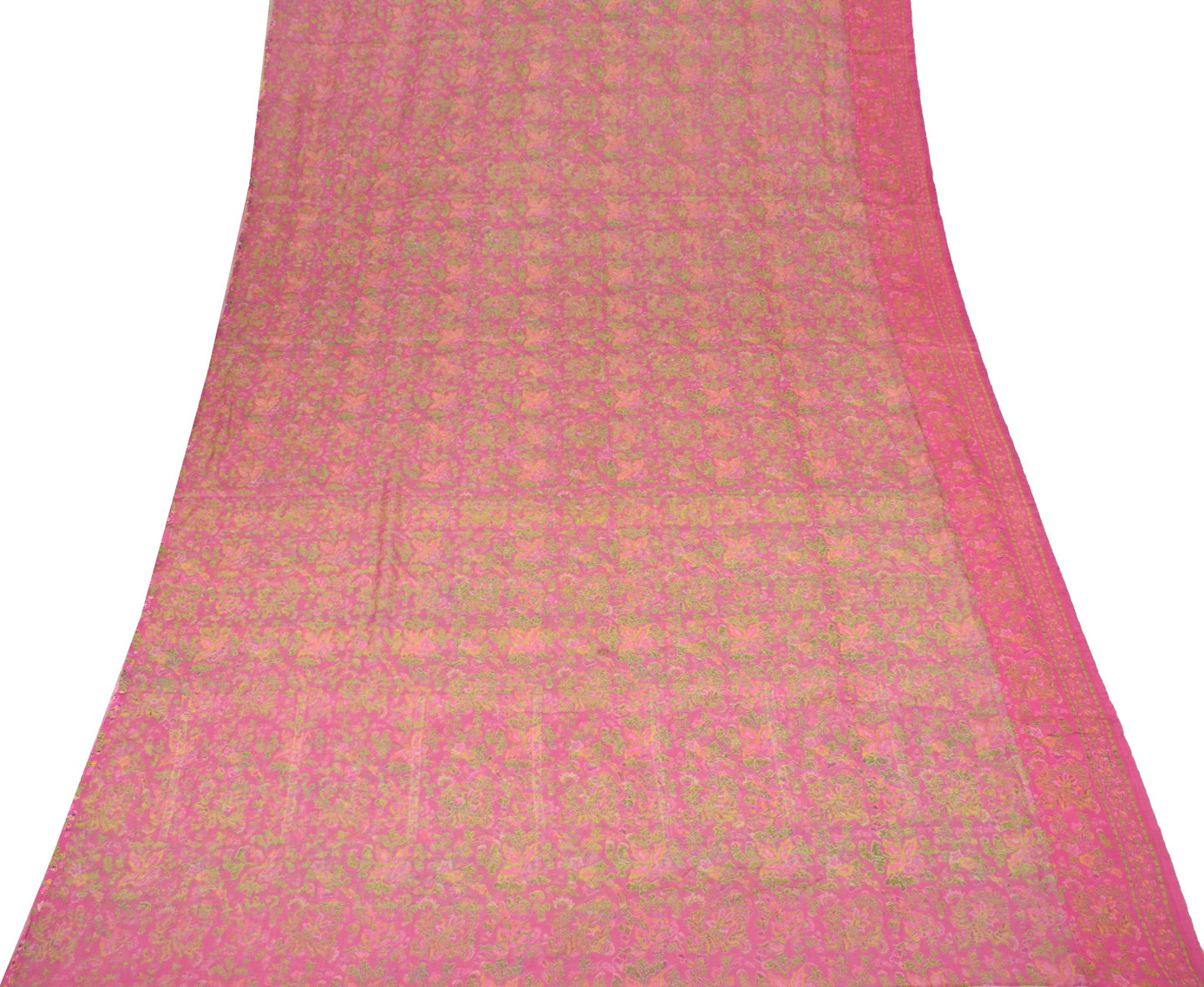 Sushila Vintage Floral Pink Saree Pure Chiffon Silk Printed Soft Craft Fabric