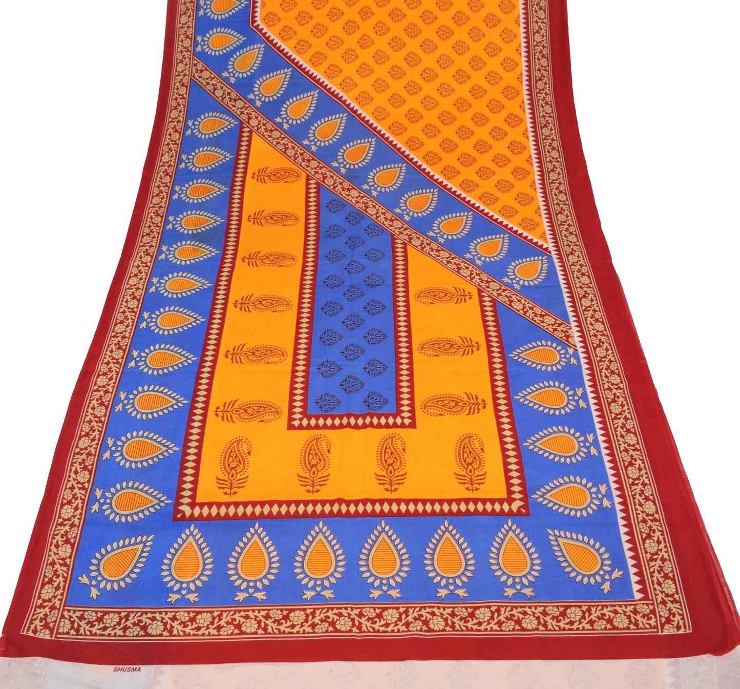 Sushila Vintage Yellow Saree Traditional Pure Cotton Printed Soft Craft Fabric