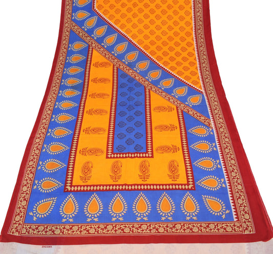 Sushila Vintage Yellow Saree Traditional Pure Cotton Printed Soft Craft Fabric