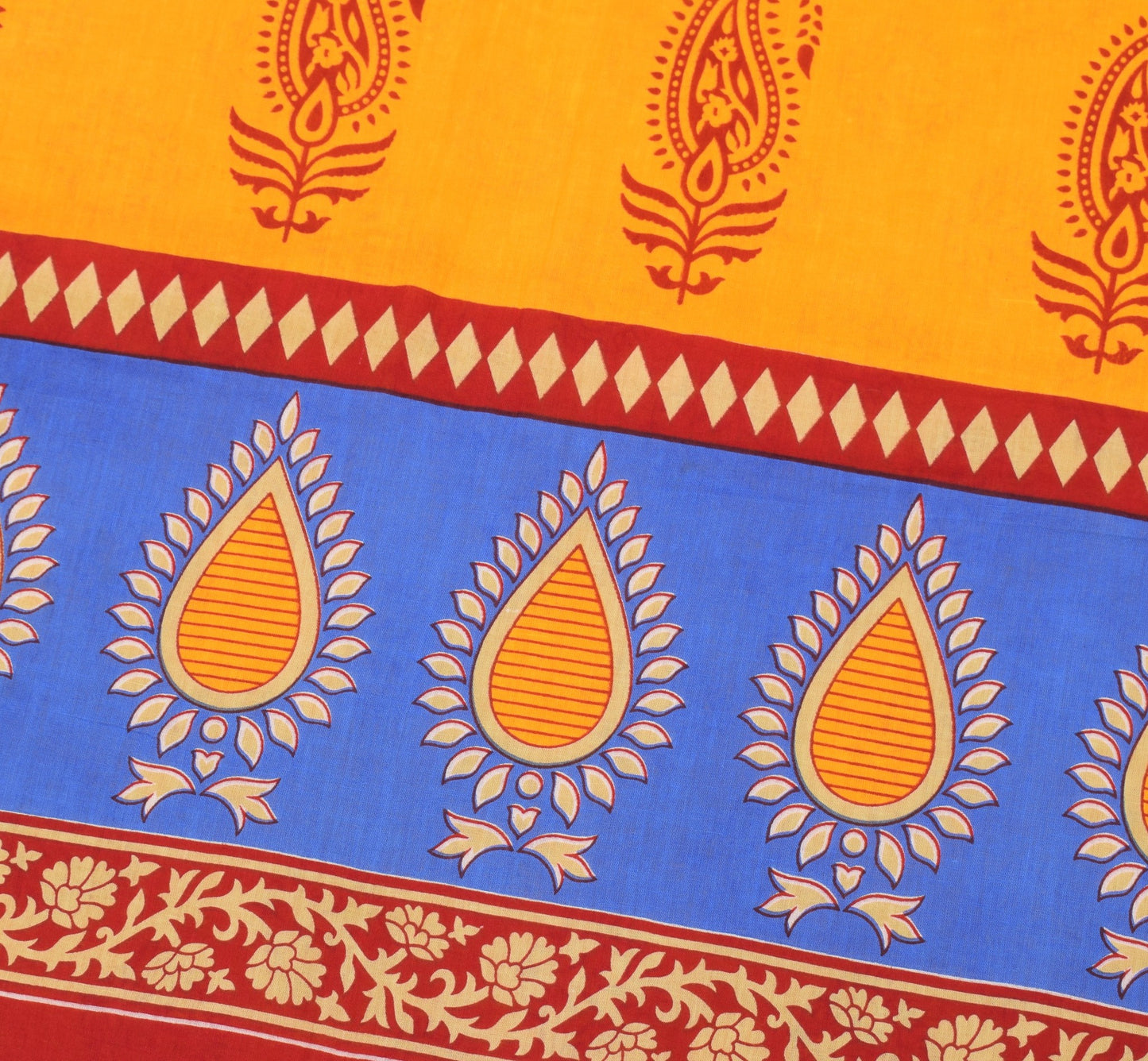 Sushila Vintage Yellow Saree Traditional Pure Cotton Printed Soft Craft Fabric