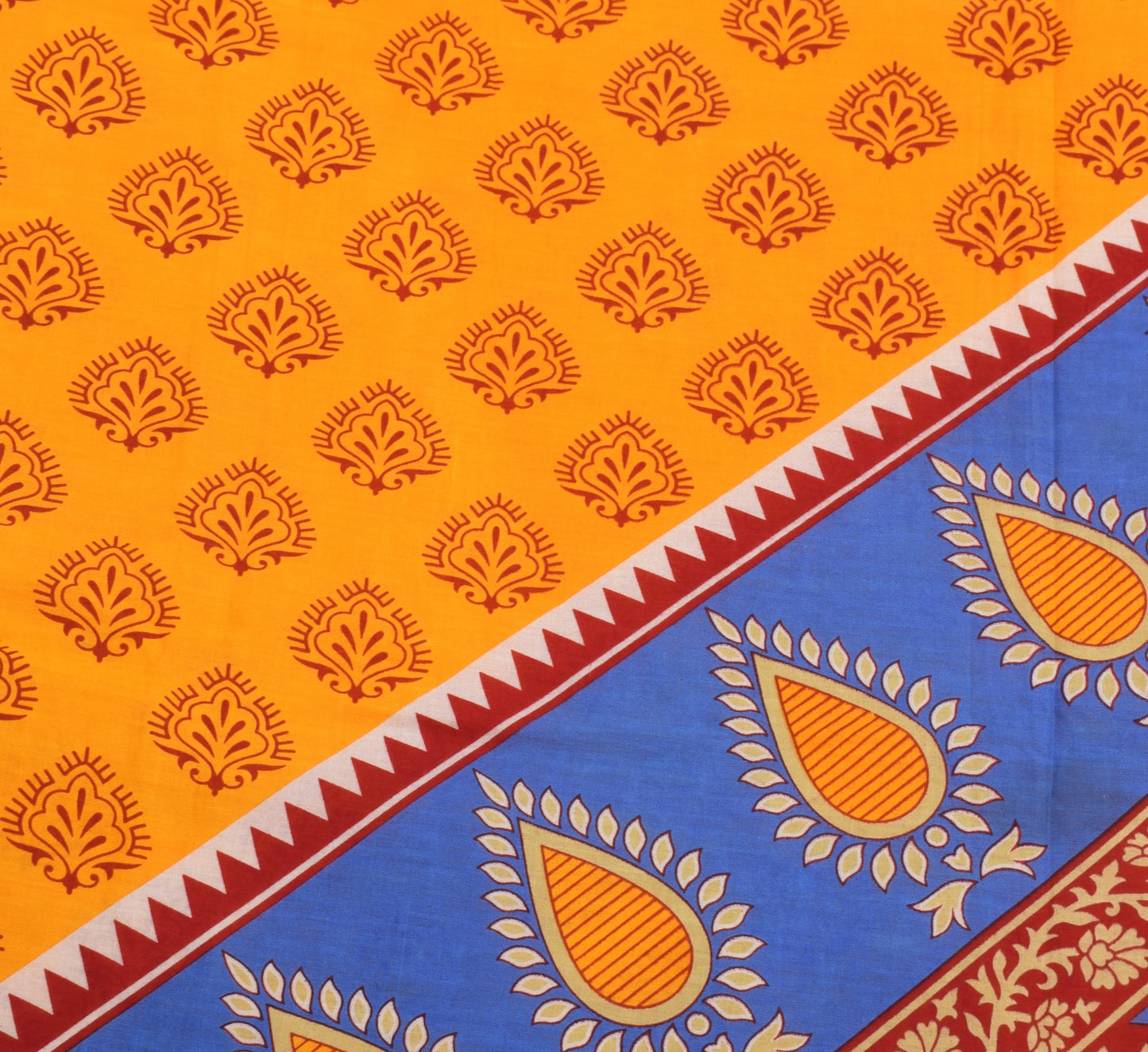 Sushila Vintage Yellow Saree Traditional Pure Cotton Printed Soft Craft Fabric