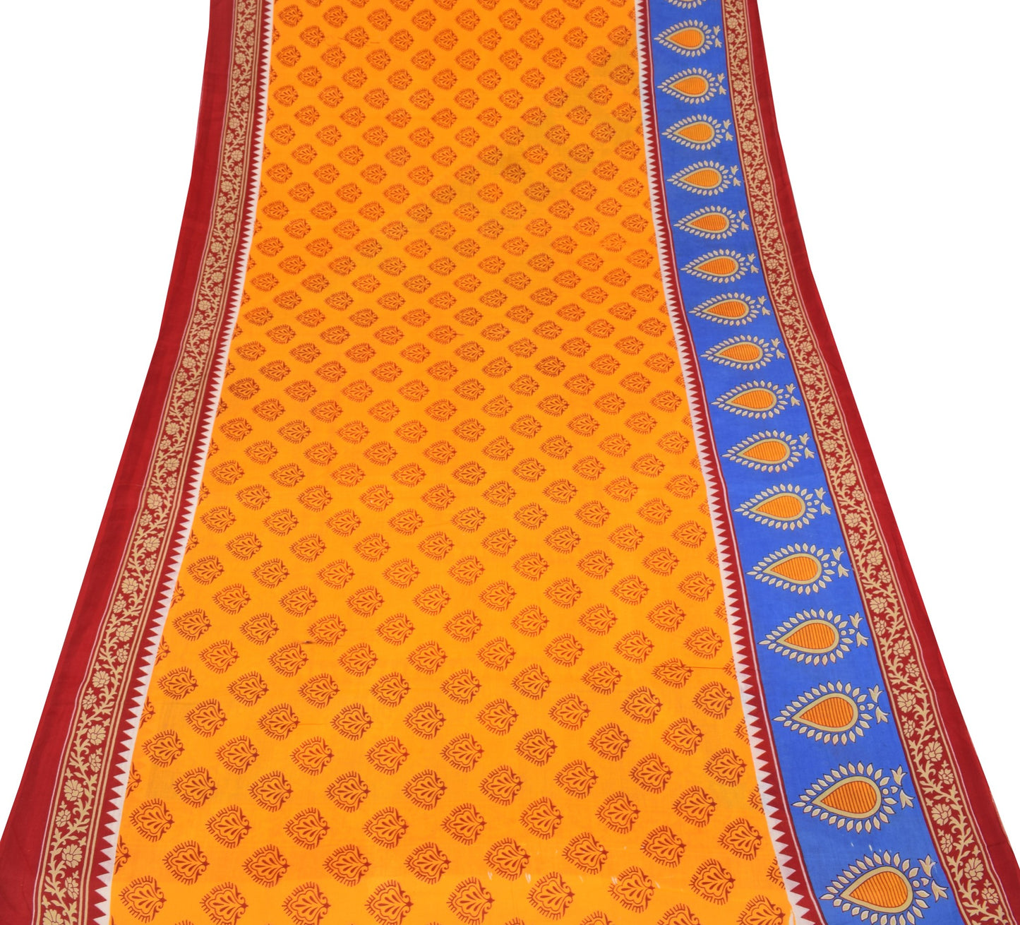 Sushila Vintage Yellow Saree Traditional Pure Cotton Printed Soft Craft Fabric