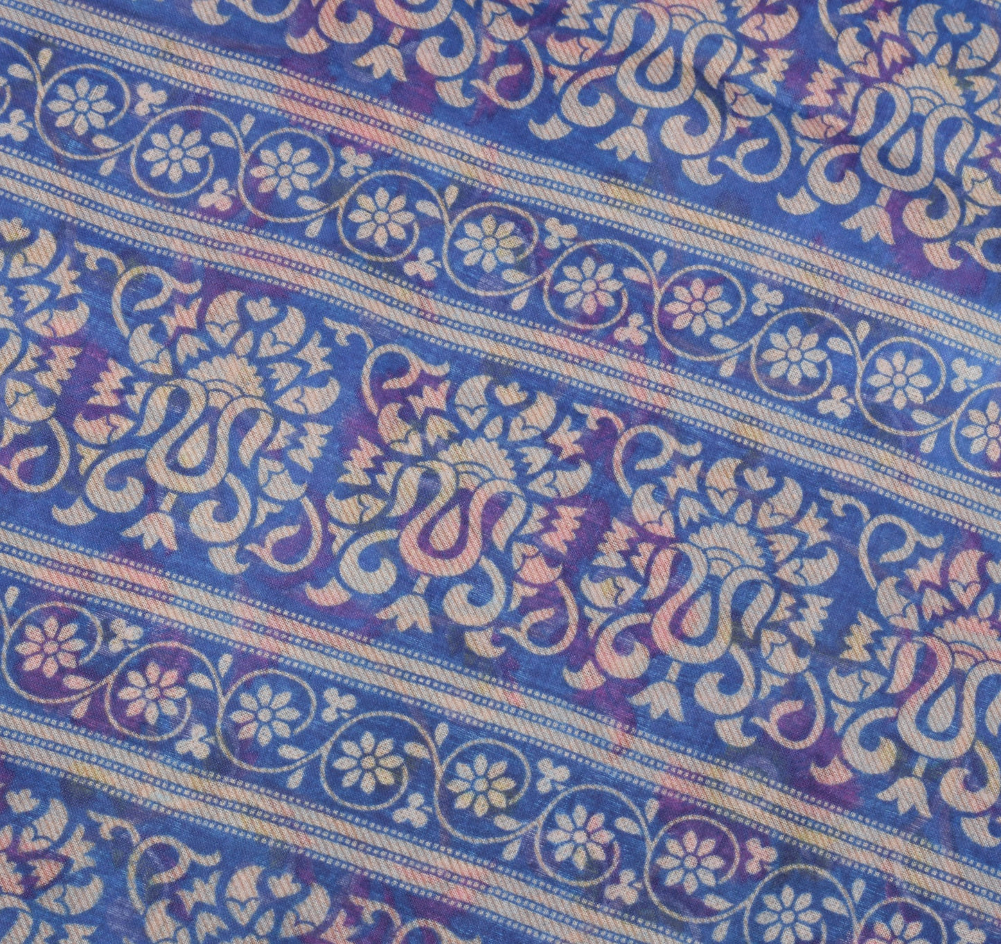 Sushila Vintage Floral Aqua Blue Saree 100% Pure Cotton Printed Craft Fabric