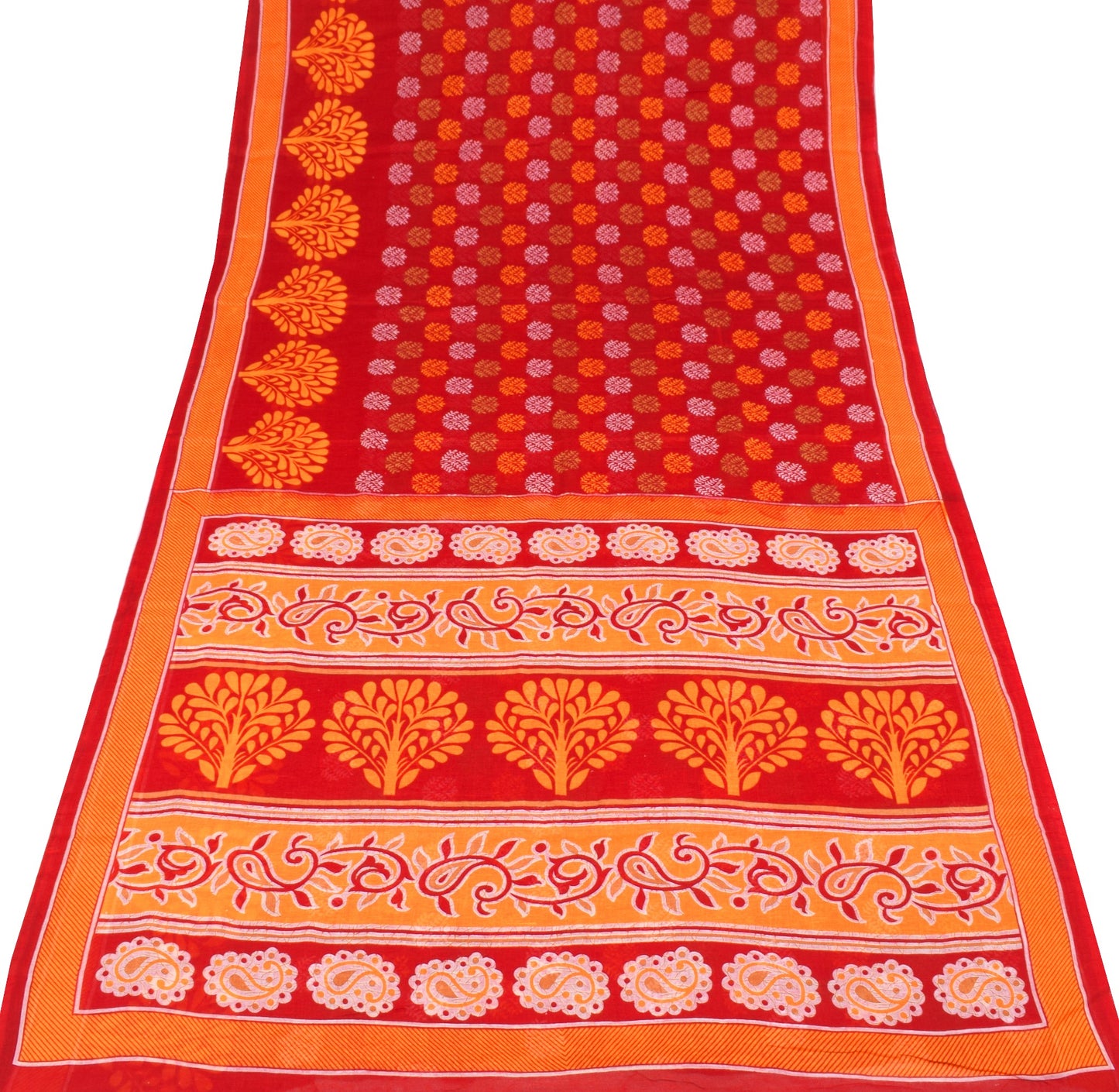 Sushila Vintage Red Floral Saree 100% Pure Cotton Printed DailyWear Craft Fabric