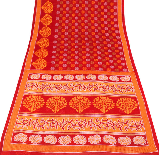 Sushila Vintage Red Floral Saree 100% Pure Cotton Printed DailyWear Craft Fabric