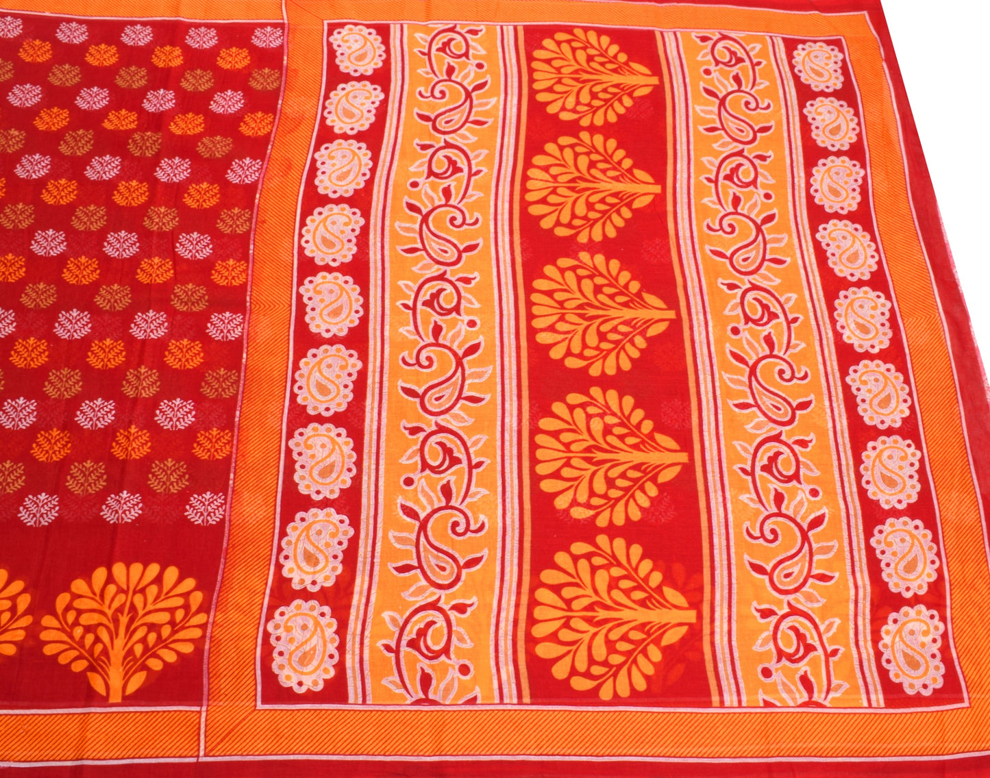 Sushila Vintage Red Floral Saree 100% Pure Cotton Printed DailyWear Craft Fabric
