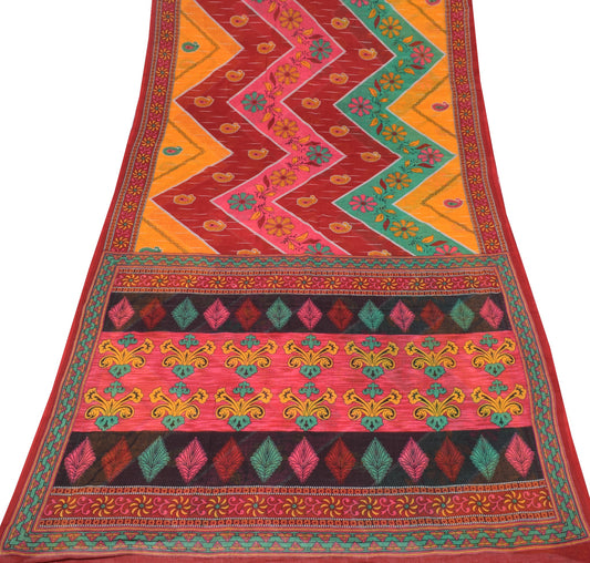 Sushila Vintage Multi-Color Saree Pure Cotton Printed Zig-Zag Soft Craft Fabric