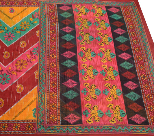 Sushila Vintage Multi-Color Saree Pure Cotton Printed Zig-Zag Soft Craft Fabric