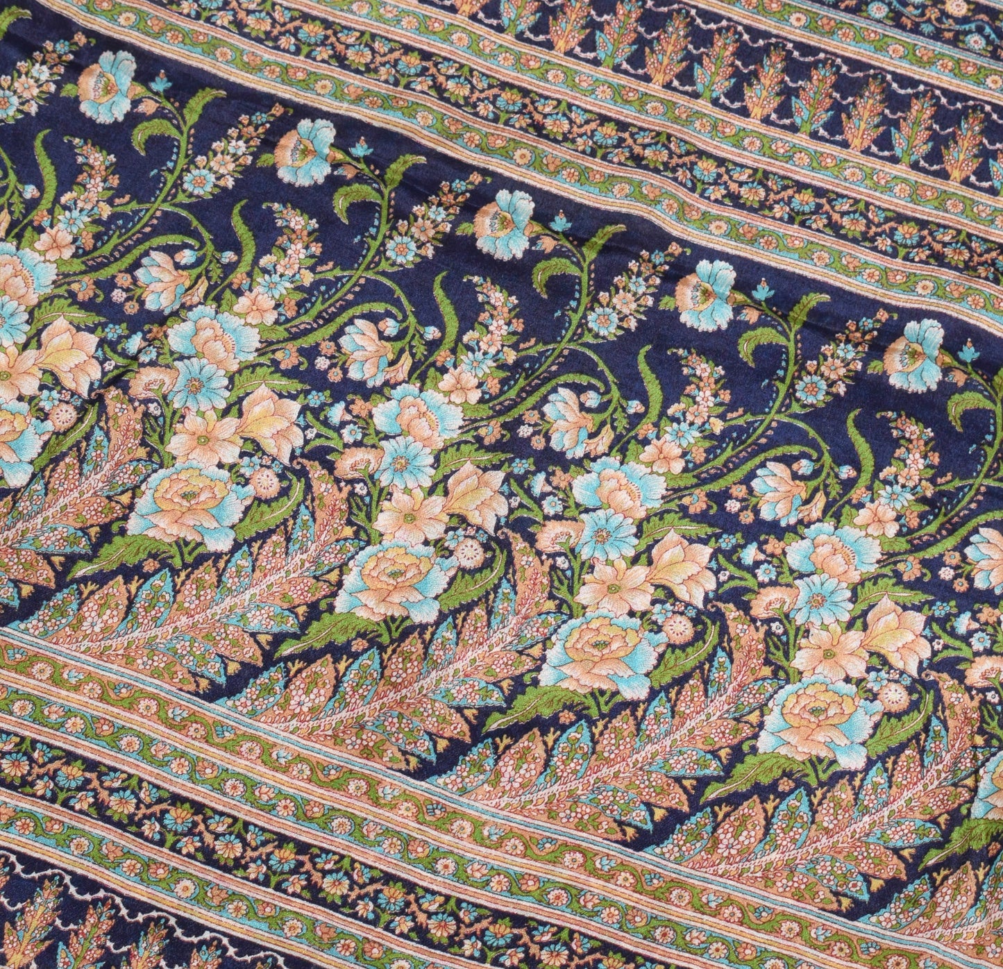 Sushila Vintage Magenta Blue Floral Saree Pure Silk Printed Soft Craft Fabric