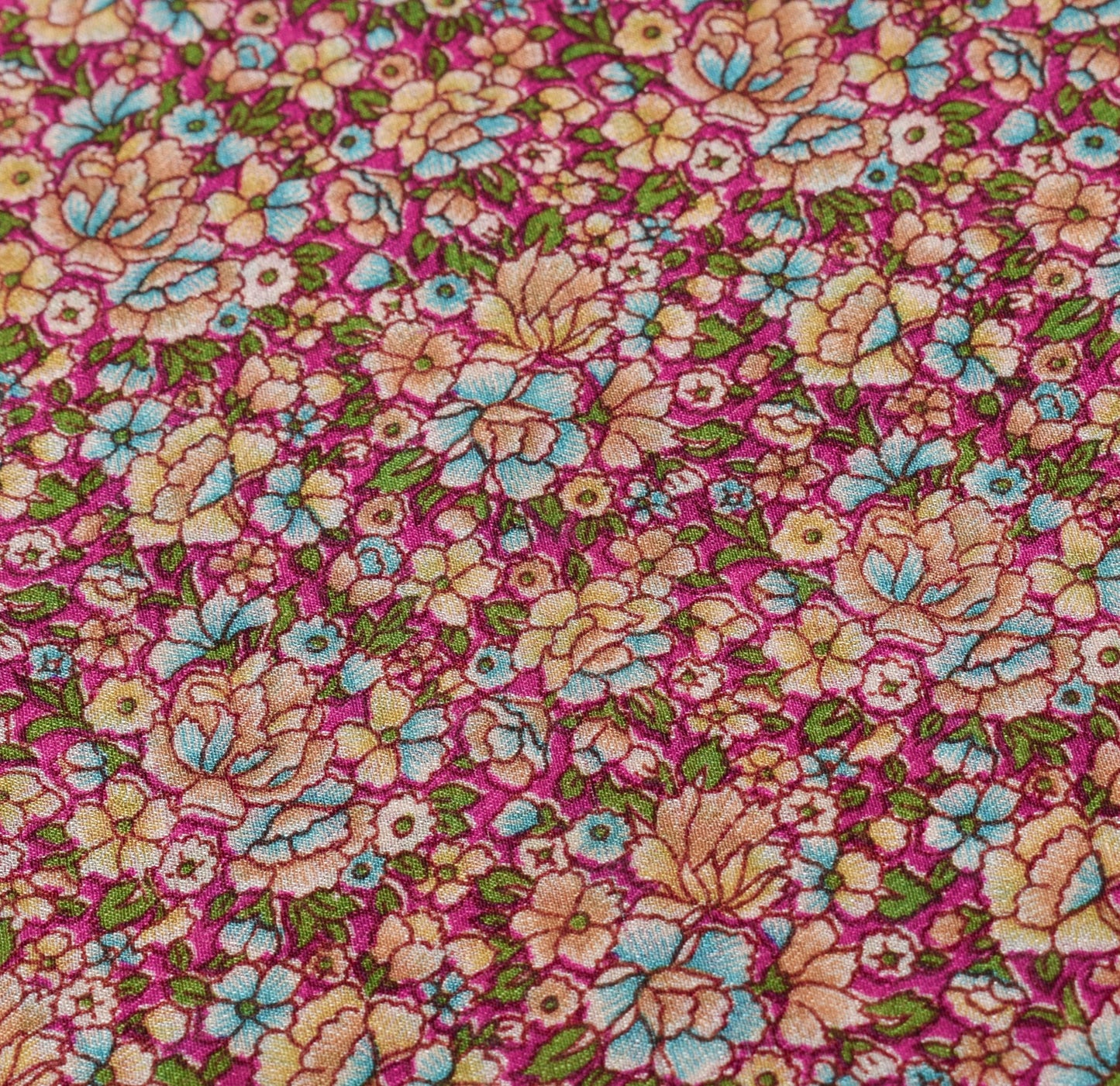 Sushila Vintage Magenta Blue Floral Saree Pure Silk Printed Soft Craft Fabric