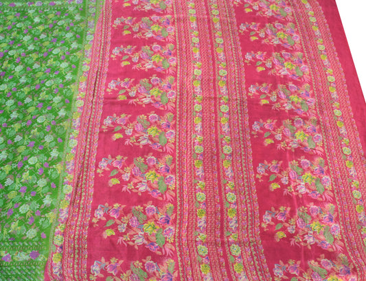 Sushila Vintage Green Magenta Saree Pure Silk Printed Floral Soft Craft Fabric