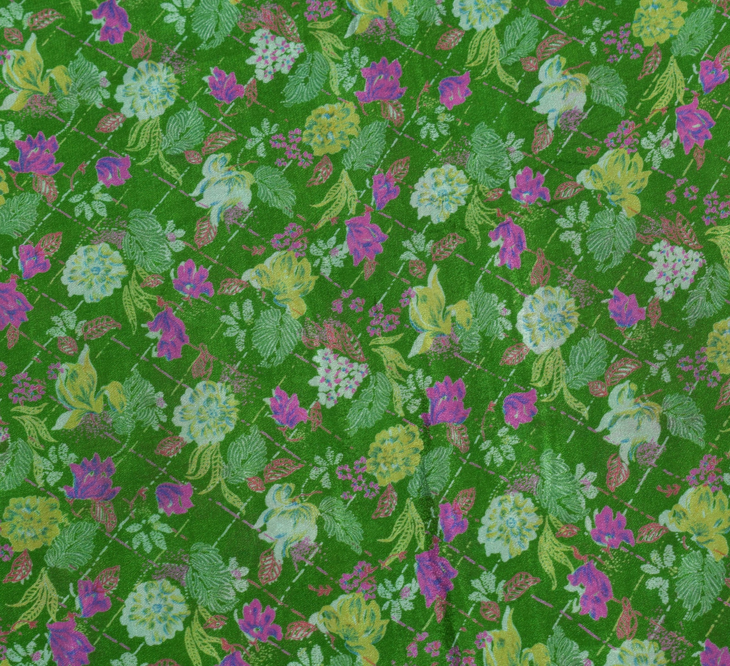 Sushila Vintage Green Magenta Saree Pure Silk Printed Floral Soft Craft Fabric