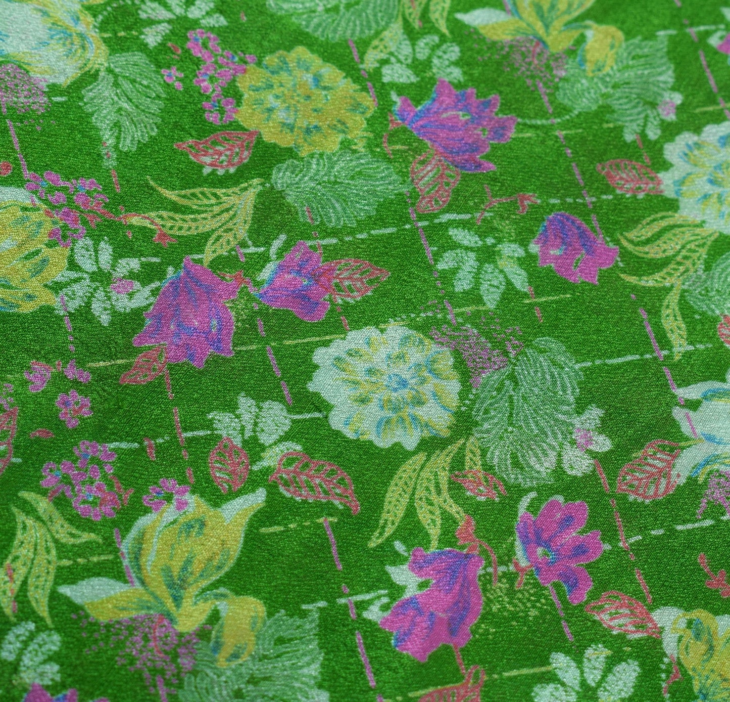 Sushila Vintage Green Magenta Saree Pure Silk Printed Floral Soft Craft Fabric