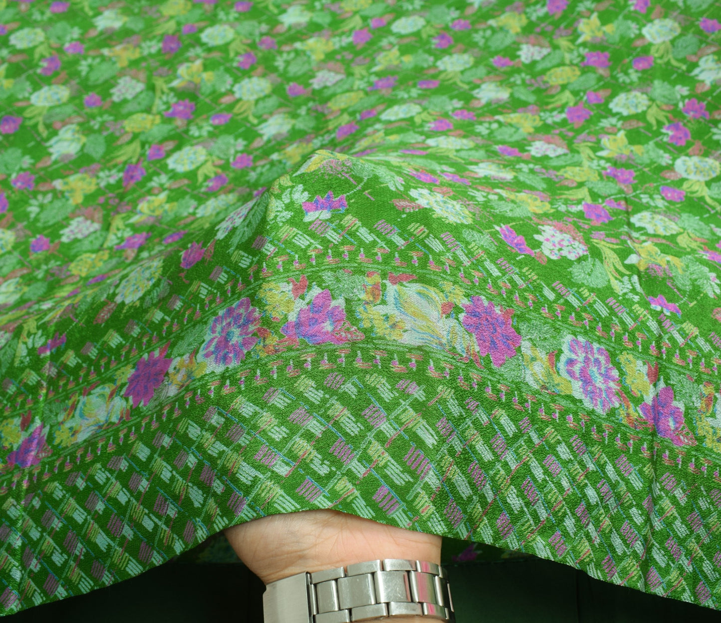 Sushila Vintage Green Magenta Saree Pure Silk Printed Floral Soft Craft Fabric