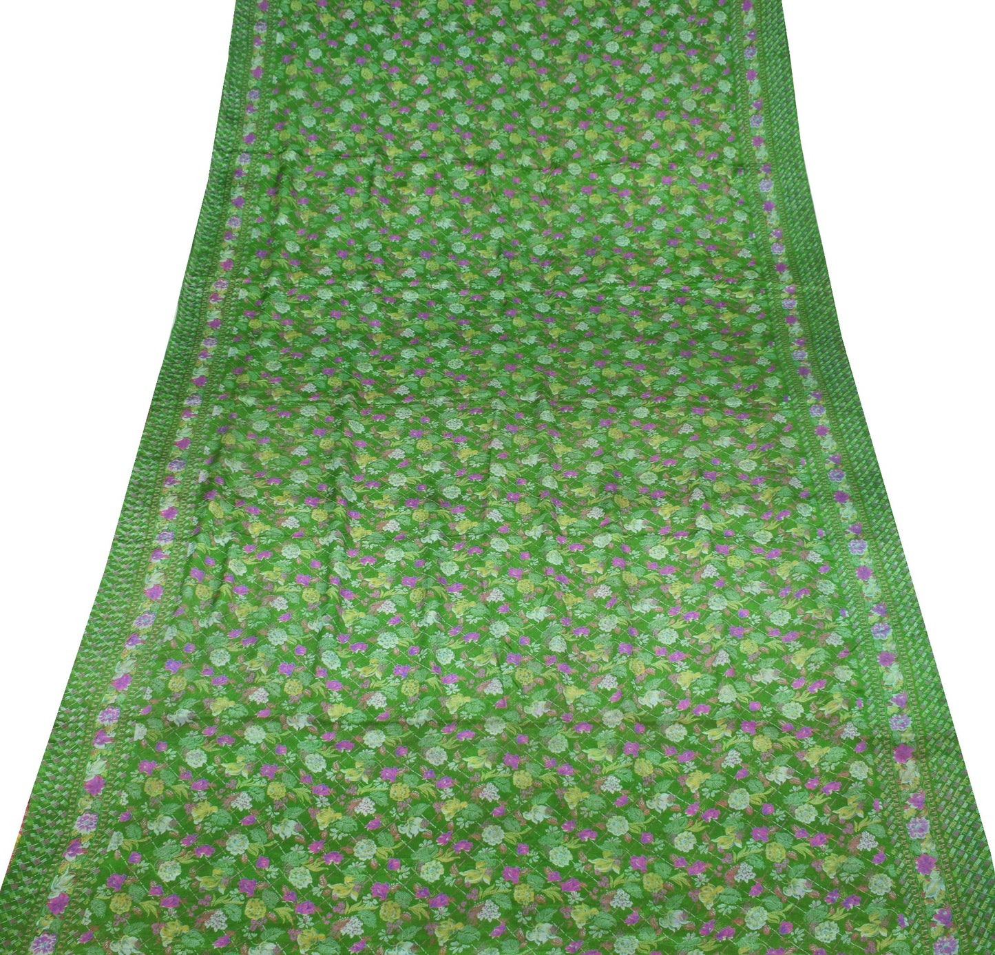 Sushila Vintage Green Magenta Saree Pure Silk Printed Floral Soft Craft Fabric