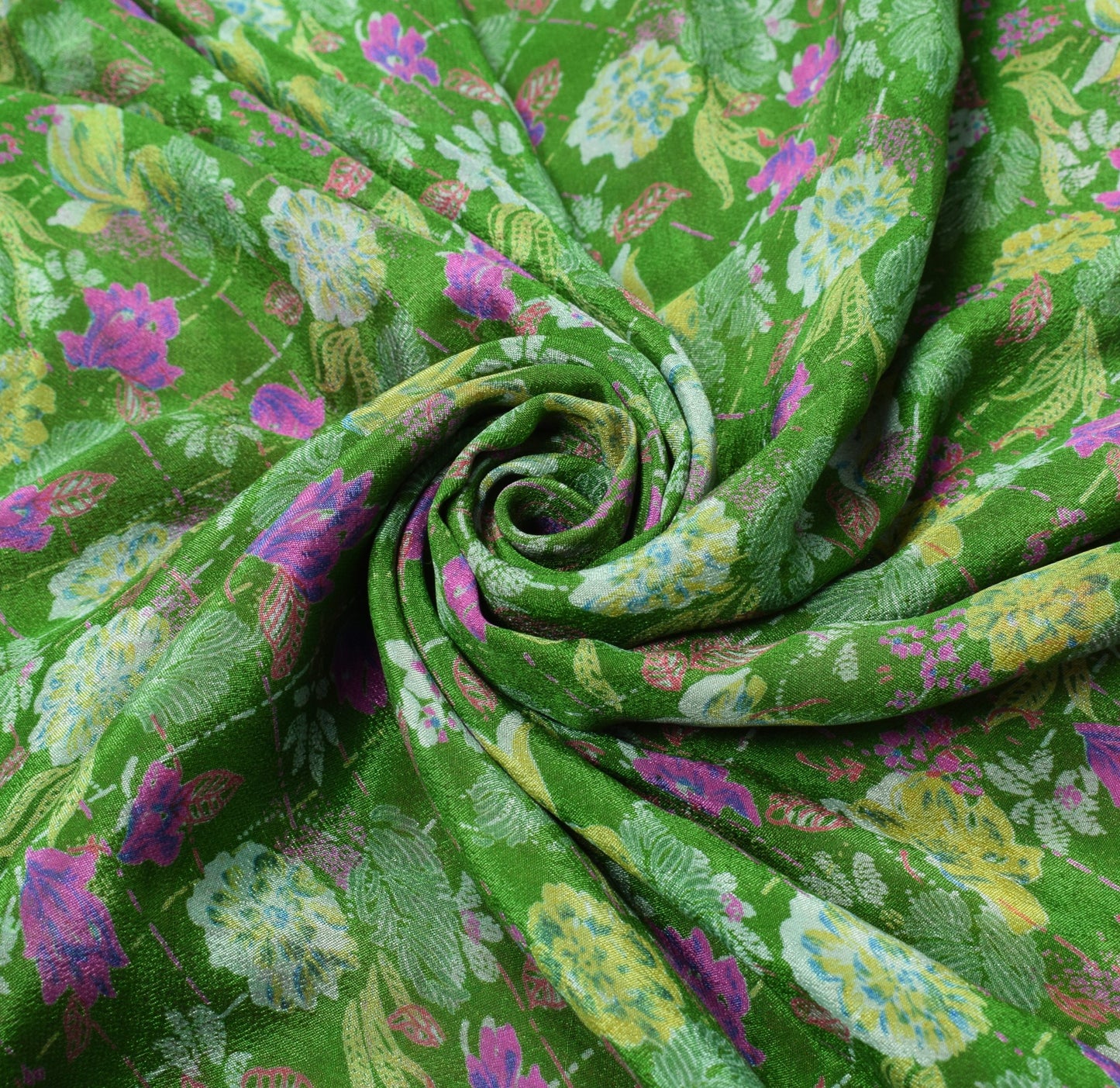 Sushila Vintage Green Magenta Saree Pure Silk Printed Floral Soft Craft Fabric