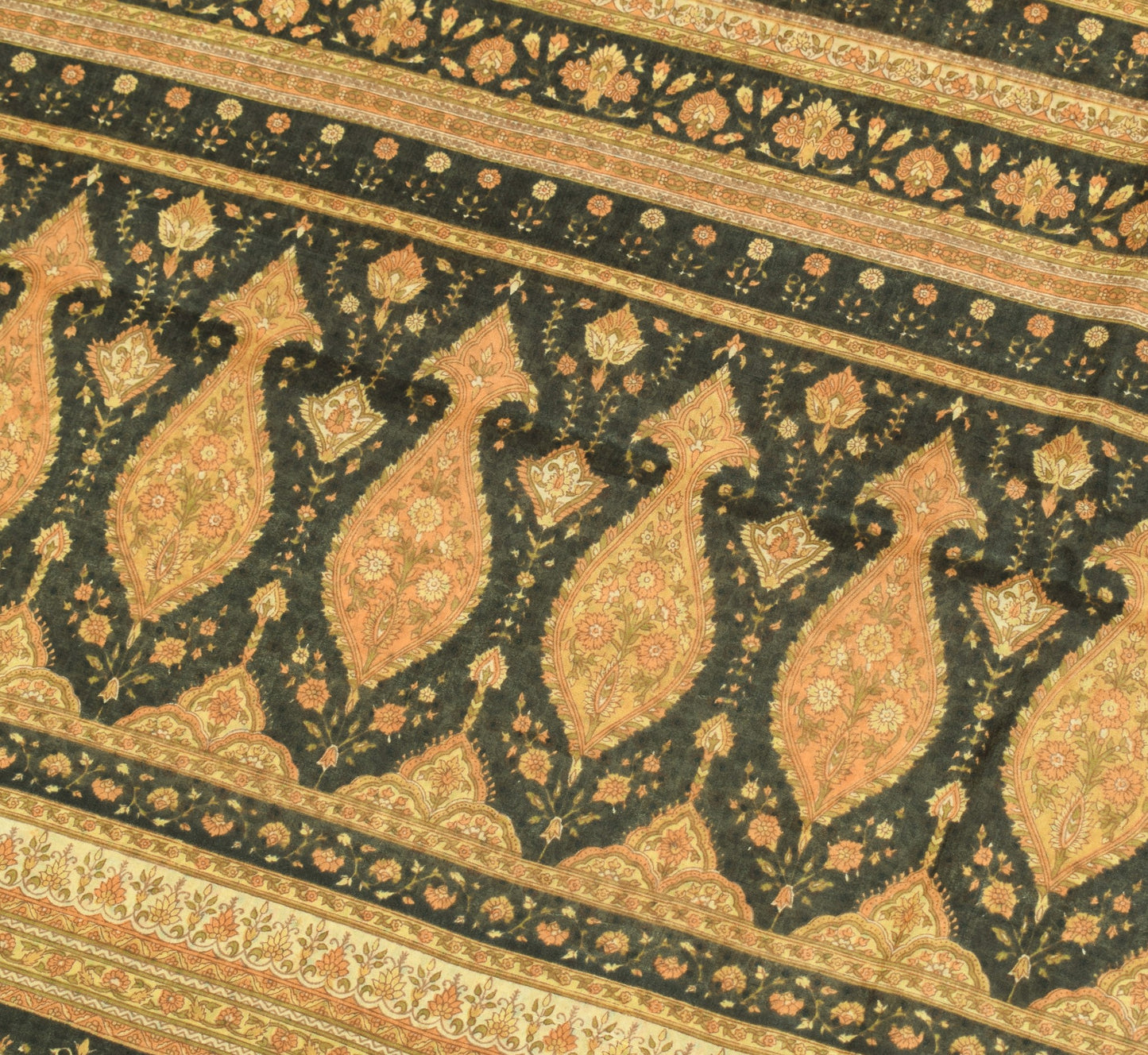 Sushila Vintage Cream 6Yds Saree 100% Pure Silk Printed Floral Soft Craft Fabric