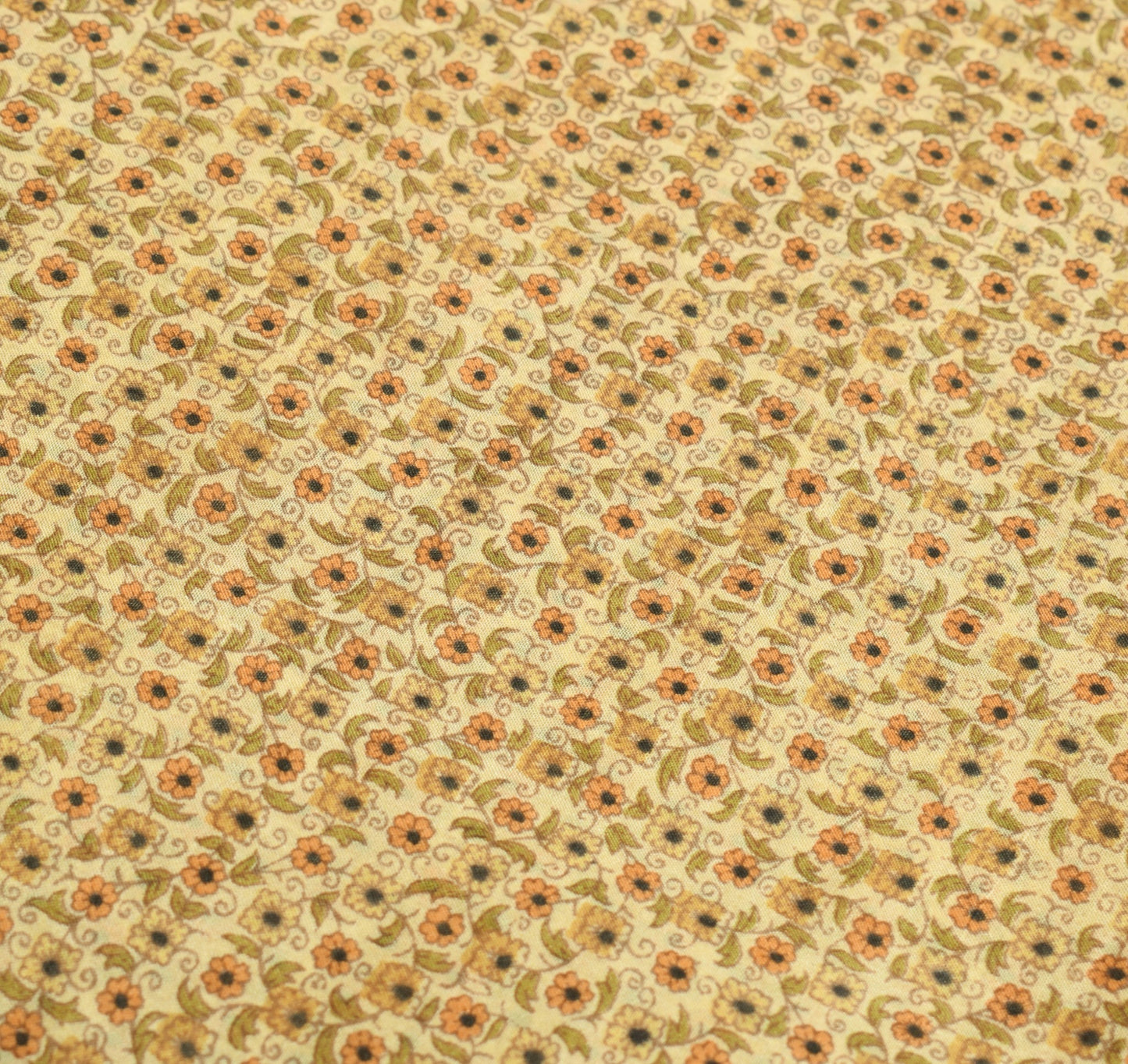 Sushila Vintage Cream 6Yds Saree 100% Pure Silk Printed Floral Soft Craft Fabric