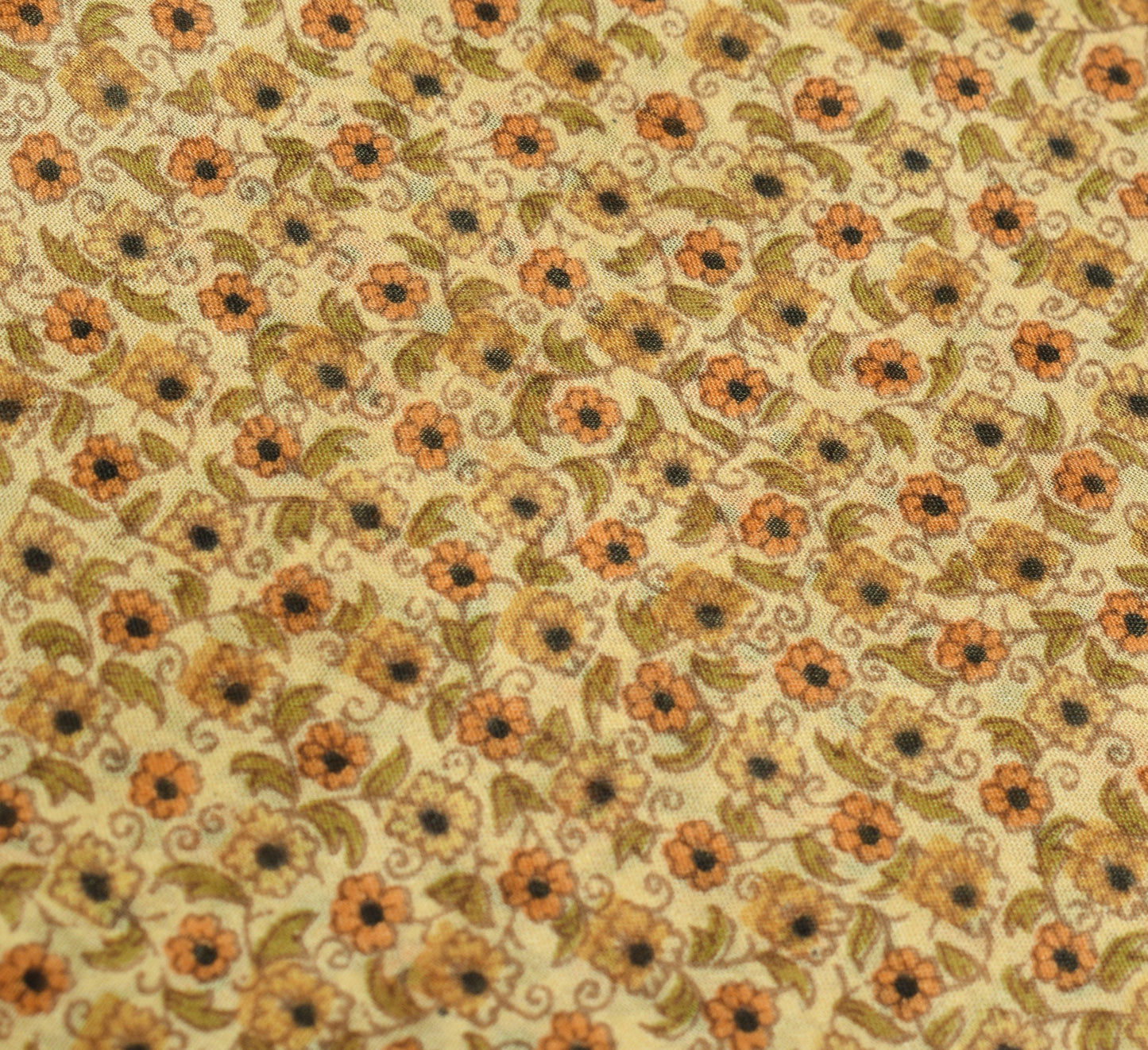 Sushila Vintage Cream 6Yds Saree 100% Pure Silk Printed Floral Soft Craft Fabric