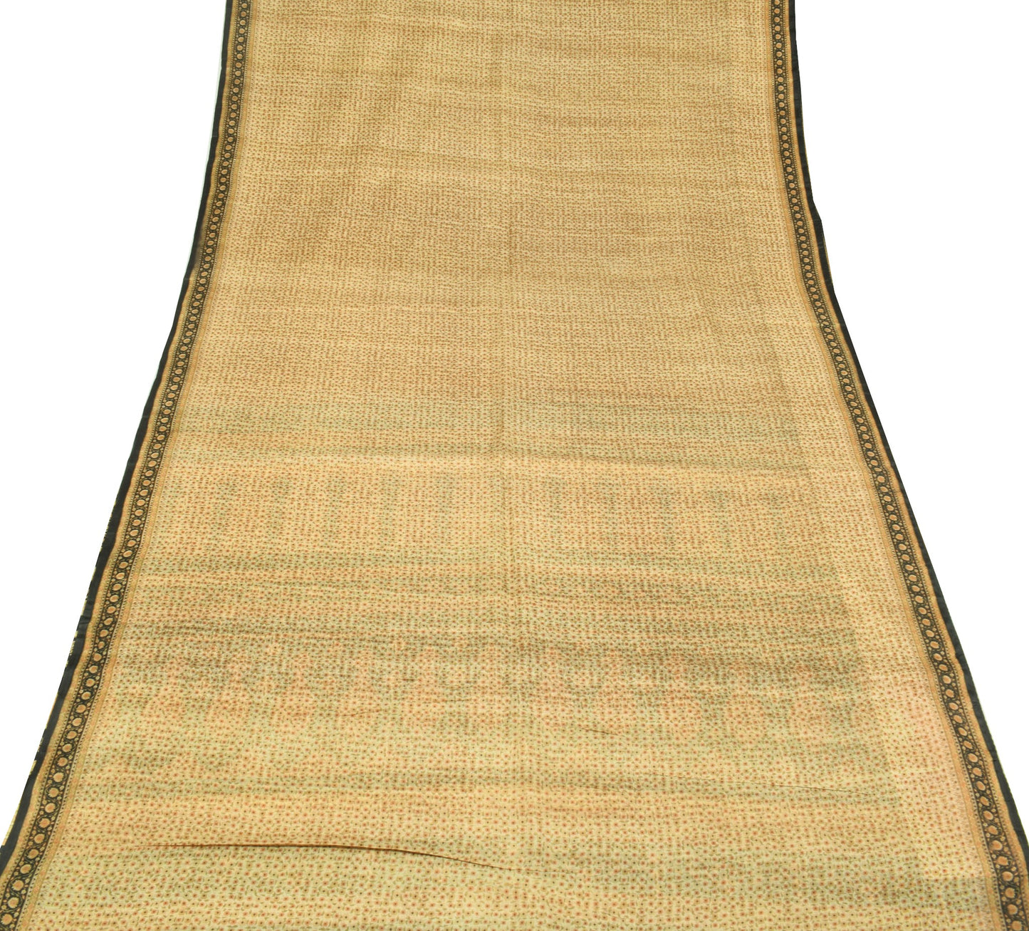 Sushila Vintage Cream 6Yds Saree 100% Pure Silk Printed Floral Soft Craft Fabric