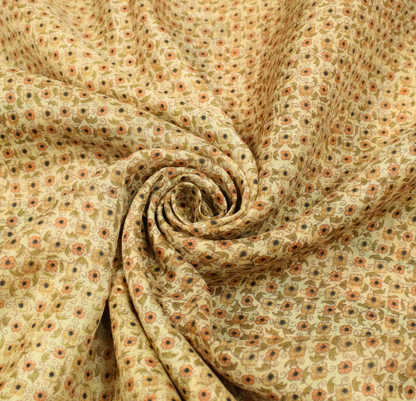 Sushila Vintage Cream 6Yds Saree 100% Pure Silk Printed Floral Soft Craft Fabric