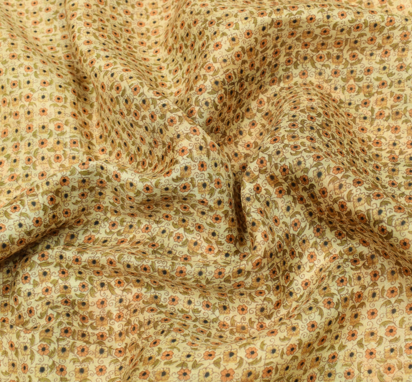 Sushila Vintage Cream 6Yds Saree 100% Pure Silk Printed Floral Soft Craft Fabric