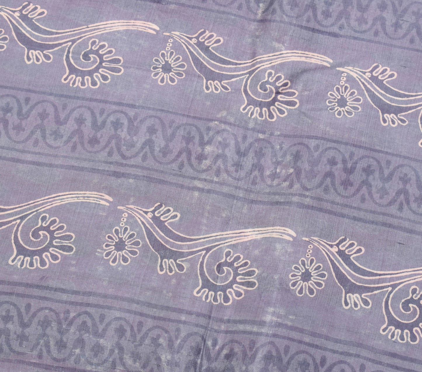 Sushila Vintage Pink Gray Saree 100% Pure Silk Leaves Printed Soft Craft Fabric