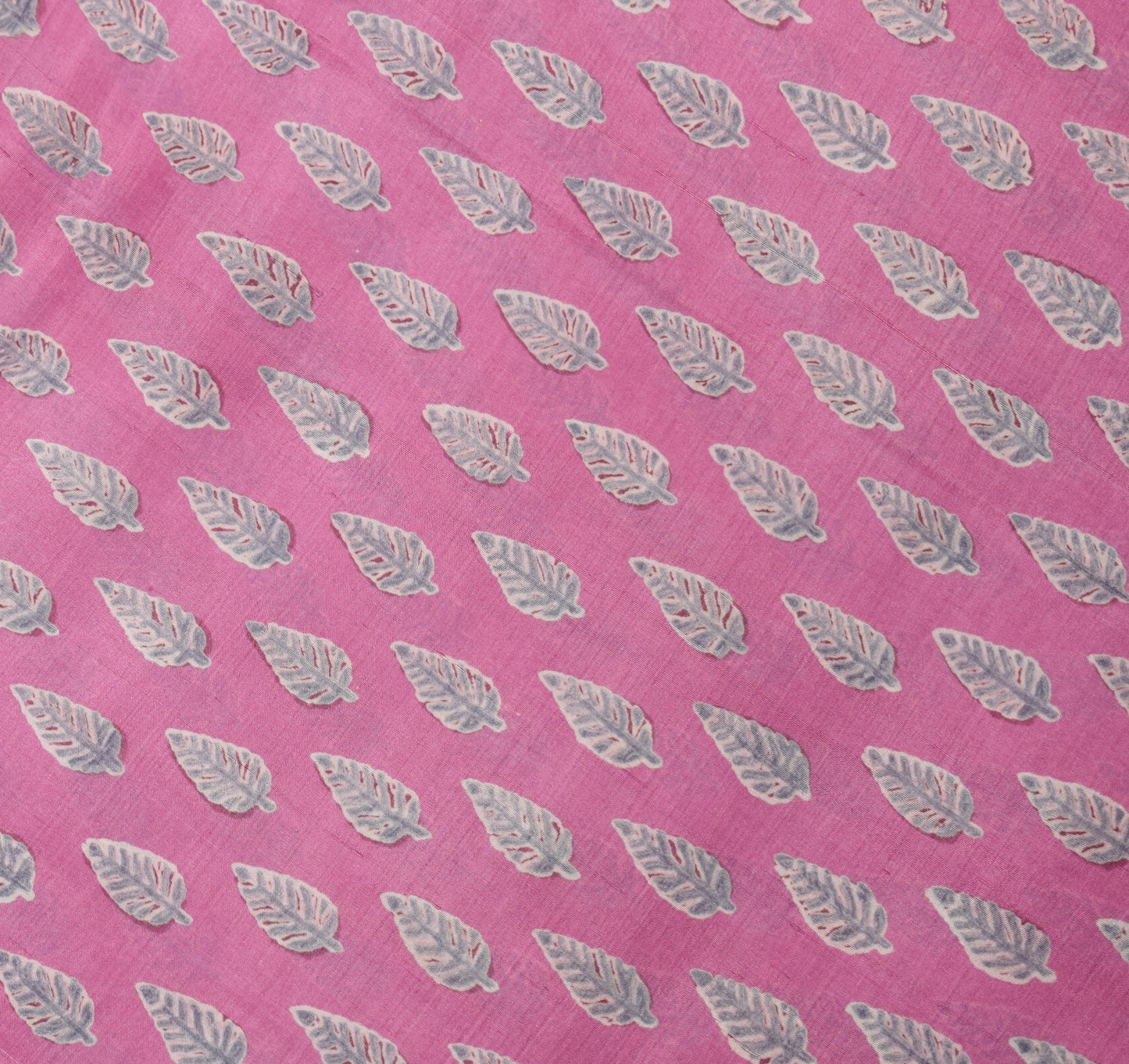 Sushila Vintage Pink Gray Saree 100% Pure Silk Leaves Printed Soft Craft Fabric